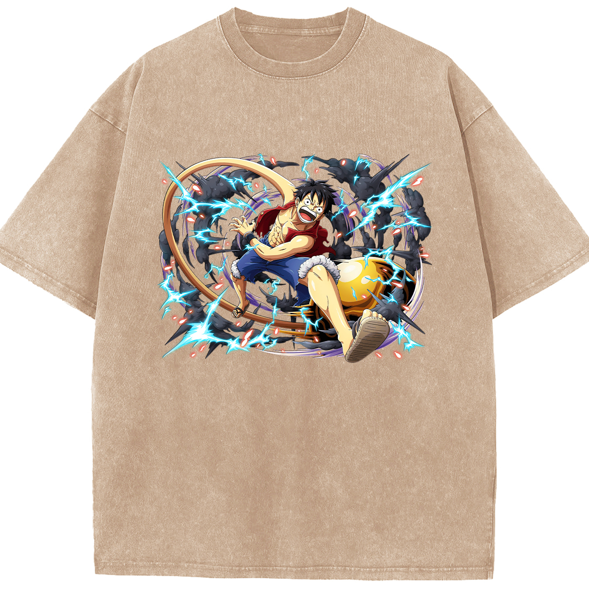 ワンピース モンキー・D・ルフィ ONE PIECE Monkey D. Luffy 綿100% ヴィンテージ風 半袖Tシャツ（フロントプリント）