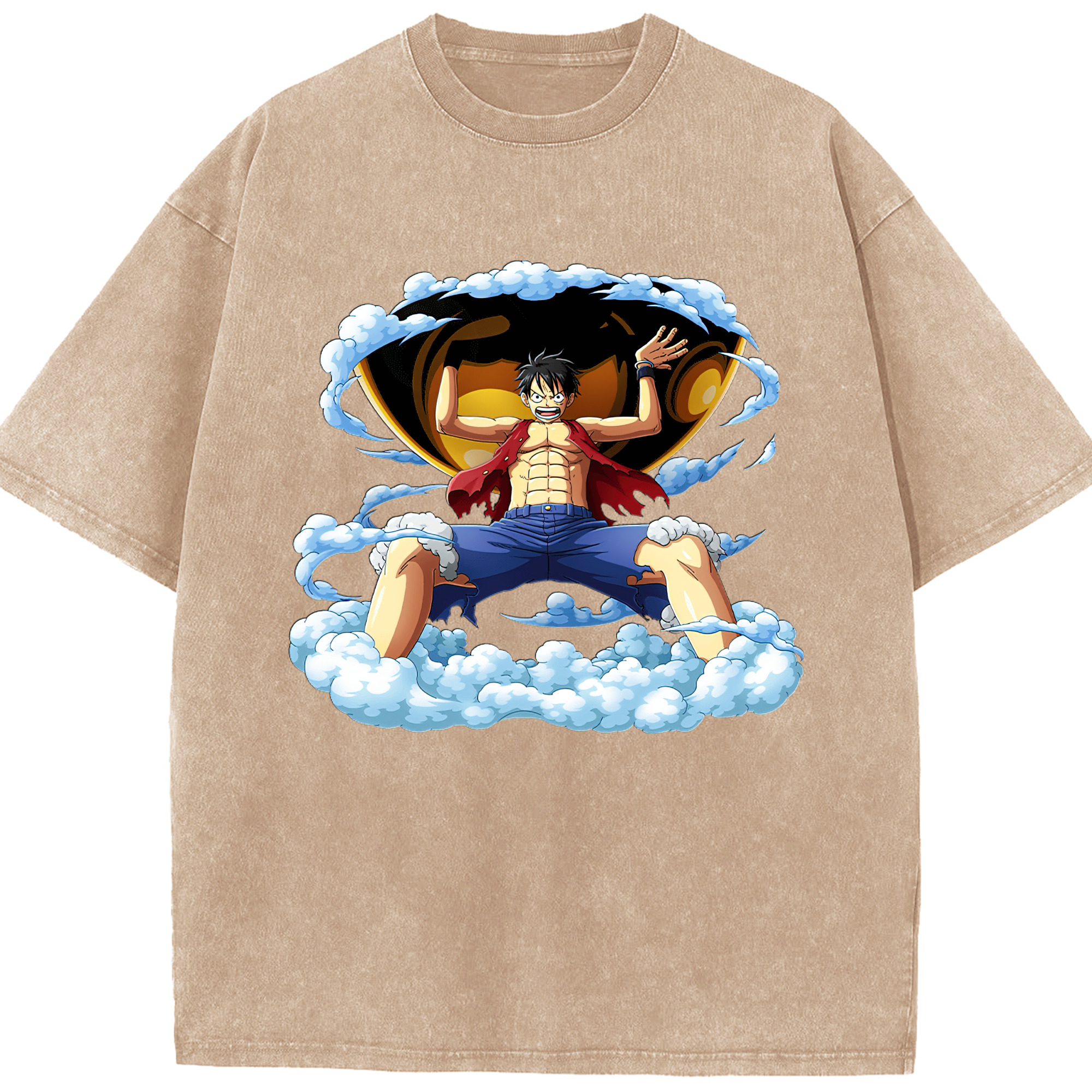 ワンピース モンキー・D・ルフィ ONE PIECE Monkey D. Luffy 綿100% ヴィンテージ風 半袖Tシャツ（フロントプリント）