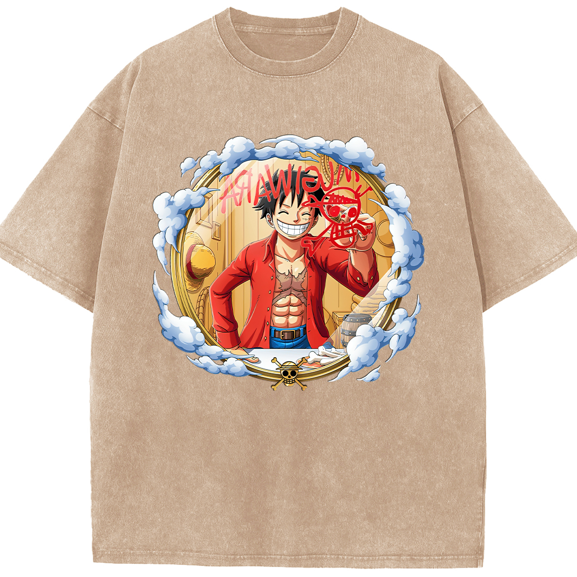ワンピース モンキー・D・ルフィ ONE PIECE Monkey D. Luffy 綿100% ヴィンテージ風 半袖Tシャツ（フロントプリント）