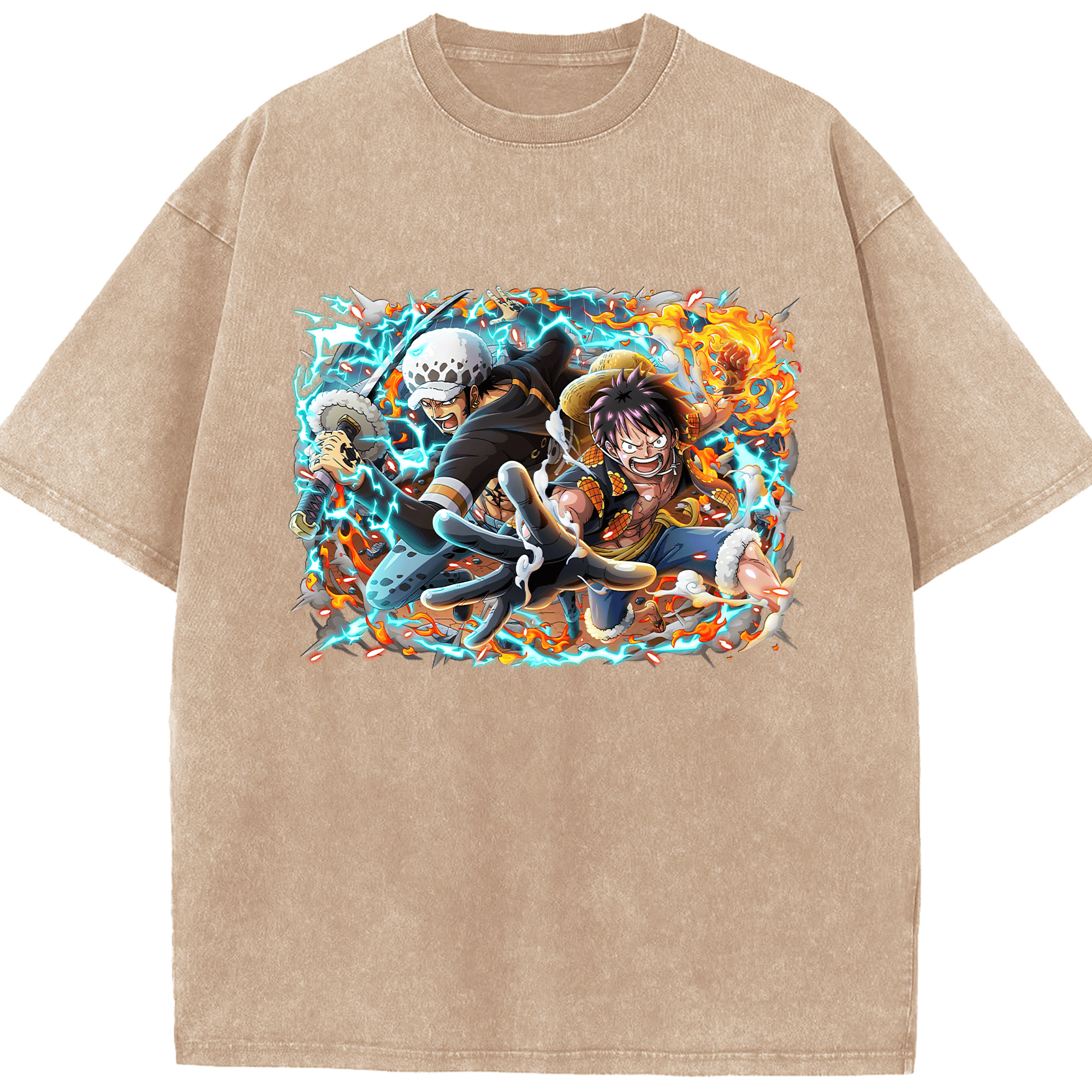 ワンピース モンキー・D・ルフィ ONE PIECE Monkey D. Luffy 綿100% ヴィンテージ風 半袖Tシャツ（フロントプリント）