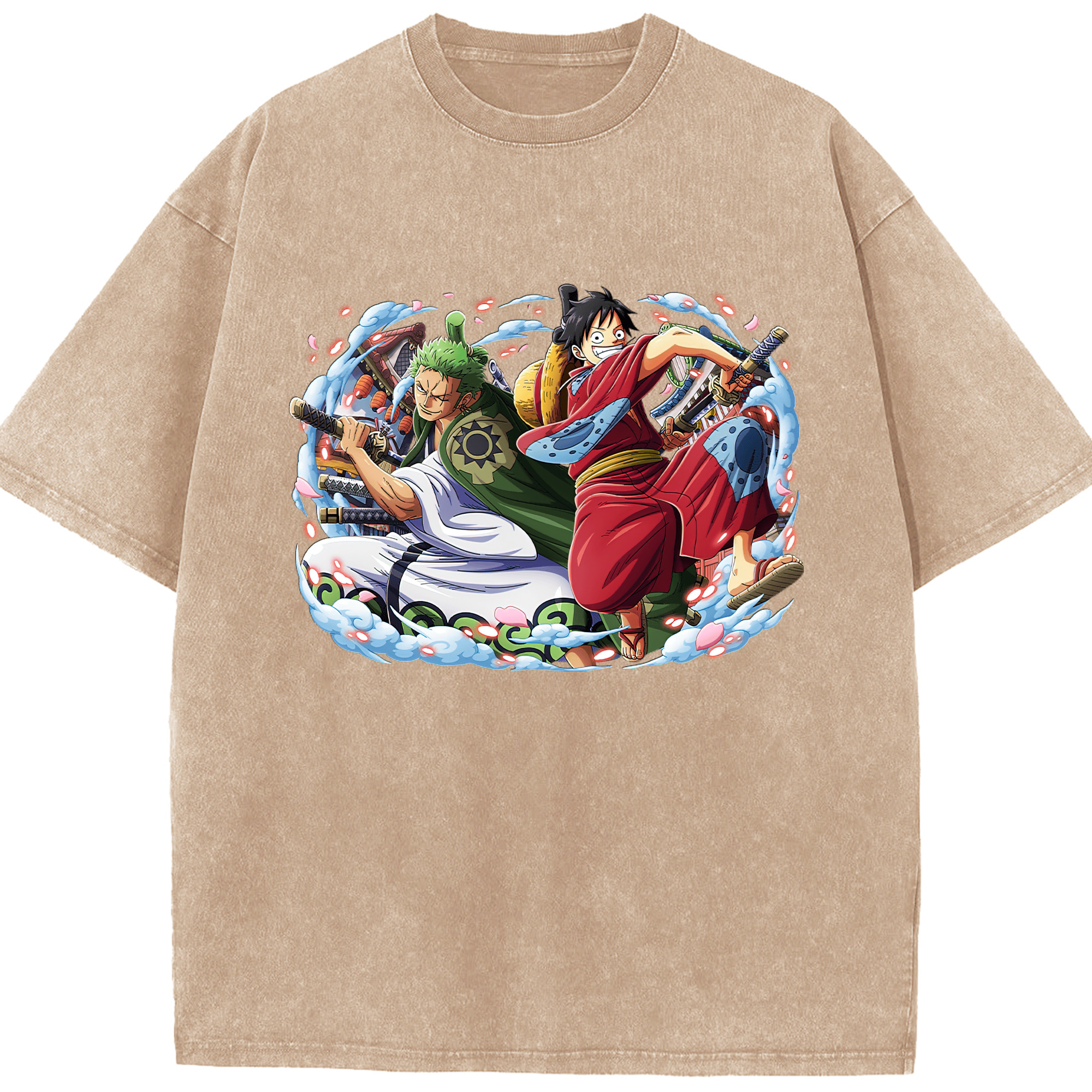 ワンピース モンキー・D・ルフィ ONE PIECE Monkey D. Luffy 綿100% ヴィンテージ風 半袖Tシャツ（フロントプリント）