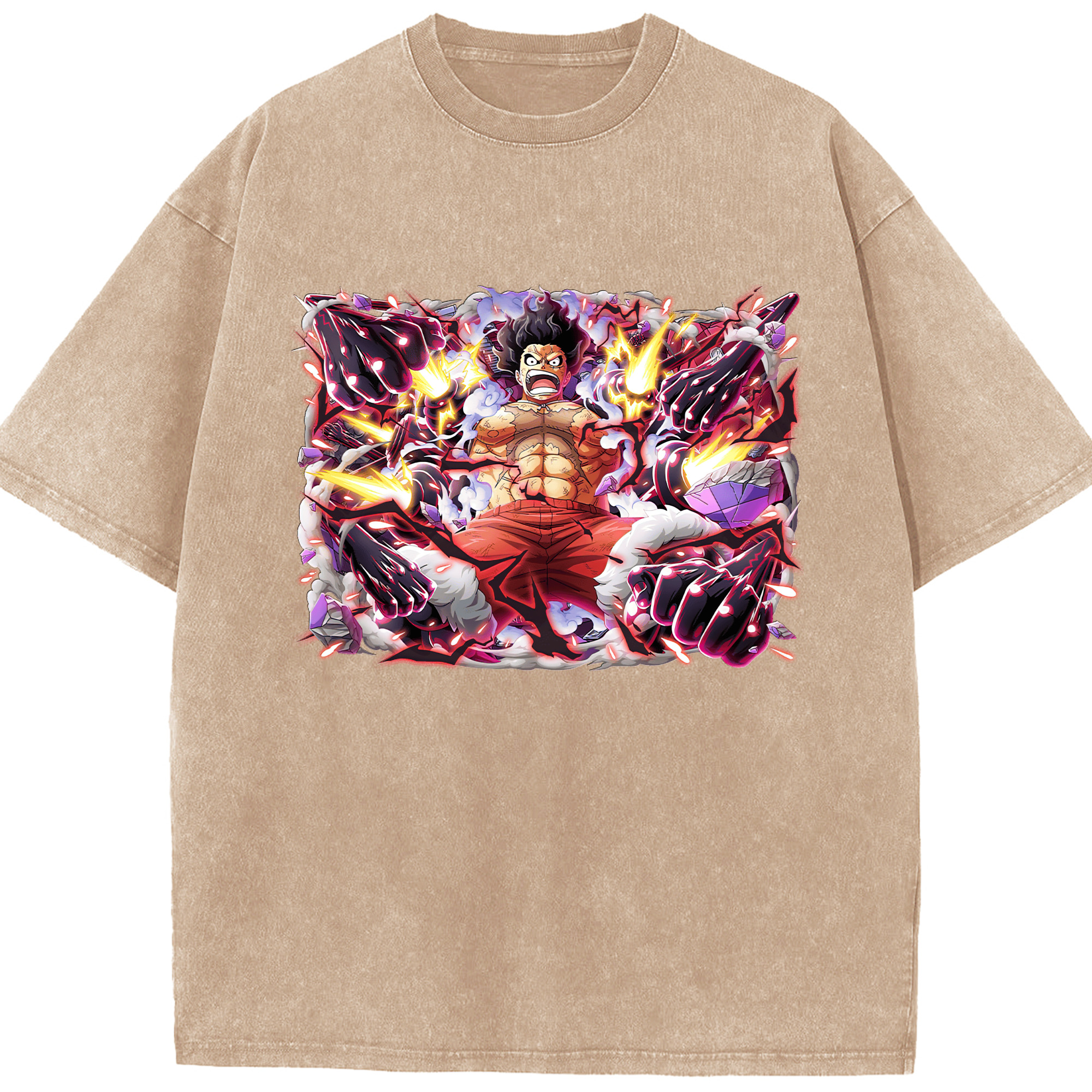 ワンピース モンキー・D・ルフィ ONE PIECE Monkey D. Luffy 綿100% ヴィンテージ風 半袖Tシャツ（フロントプリント）