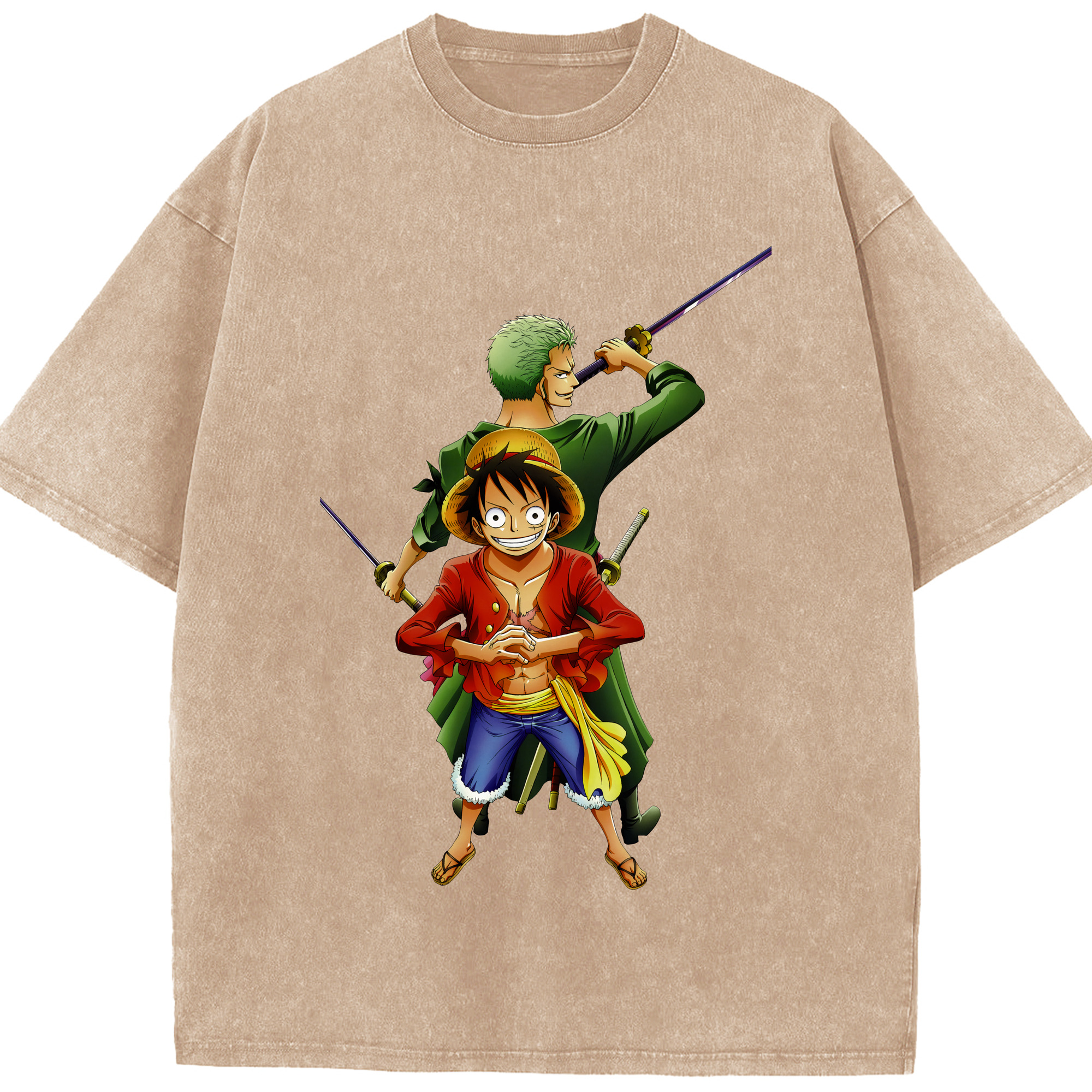 ワンピース モンキー・D・ルフィ ONE PIECE Monkey D. Luffy 綿100% ヴィンテージ風 半袖Tシャツ（フロントプリント）