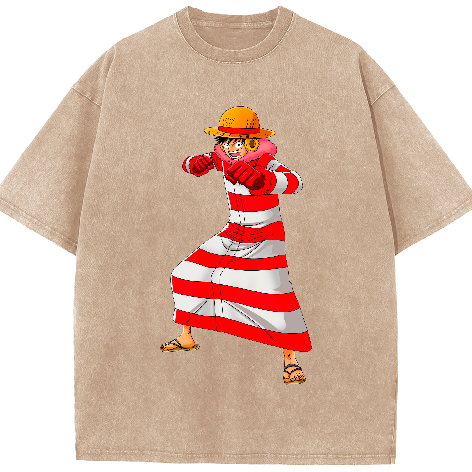 ワンピース モンキー・D・ルフィ ONE PIECE Monkey D. Luffy 綿100% ヴィンテージ風 半袖Tシャツ（フロントプリント）