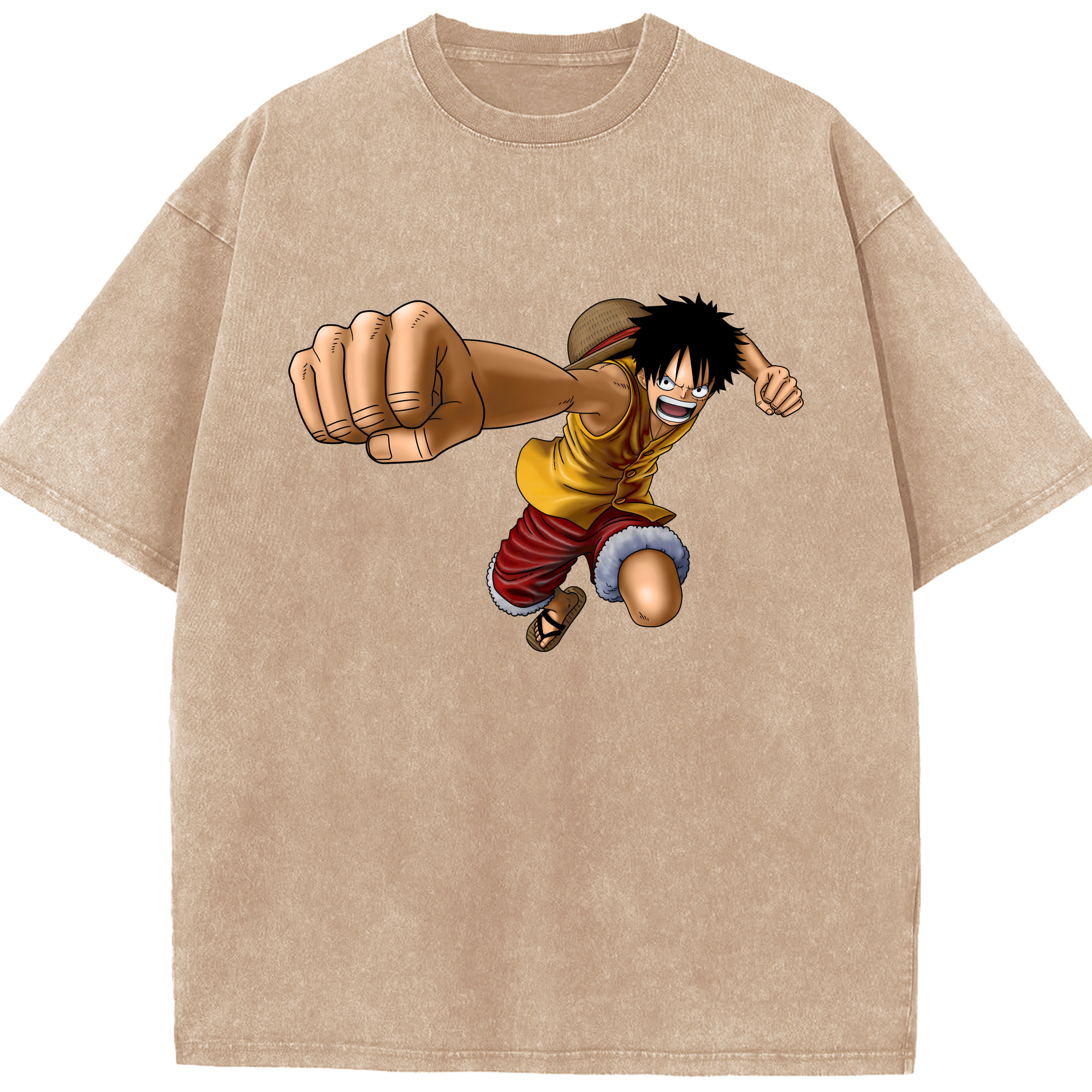 ワンピース モンキー・D・ルフィ ONE PIECE Monkey D. Luffy 綿100% ヴィンテージ風 半袖Tシャツ（フロントプリント）