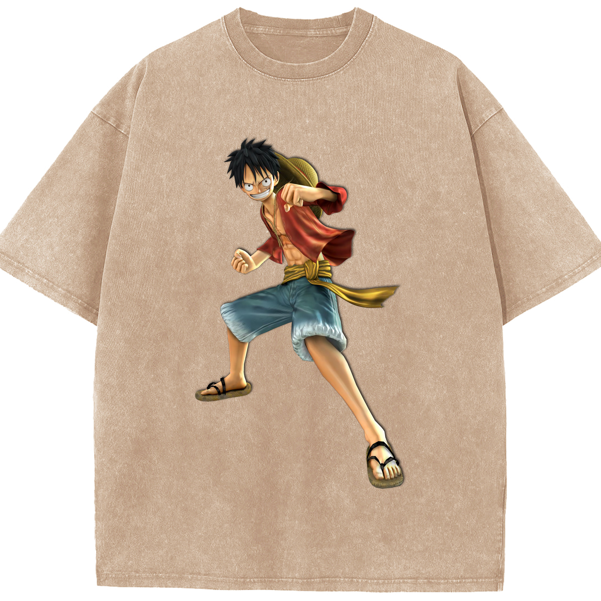 ワンピース モンキー・D・ルフィ ONE PIECE Monkey D. Luffy 綿100% ヴィンテージ風 半袖Tシャツ（フロントプリント）