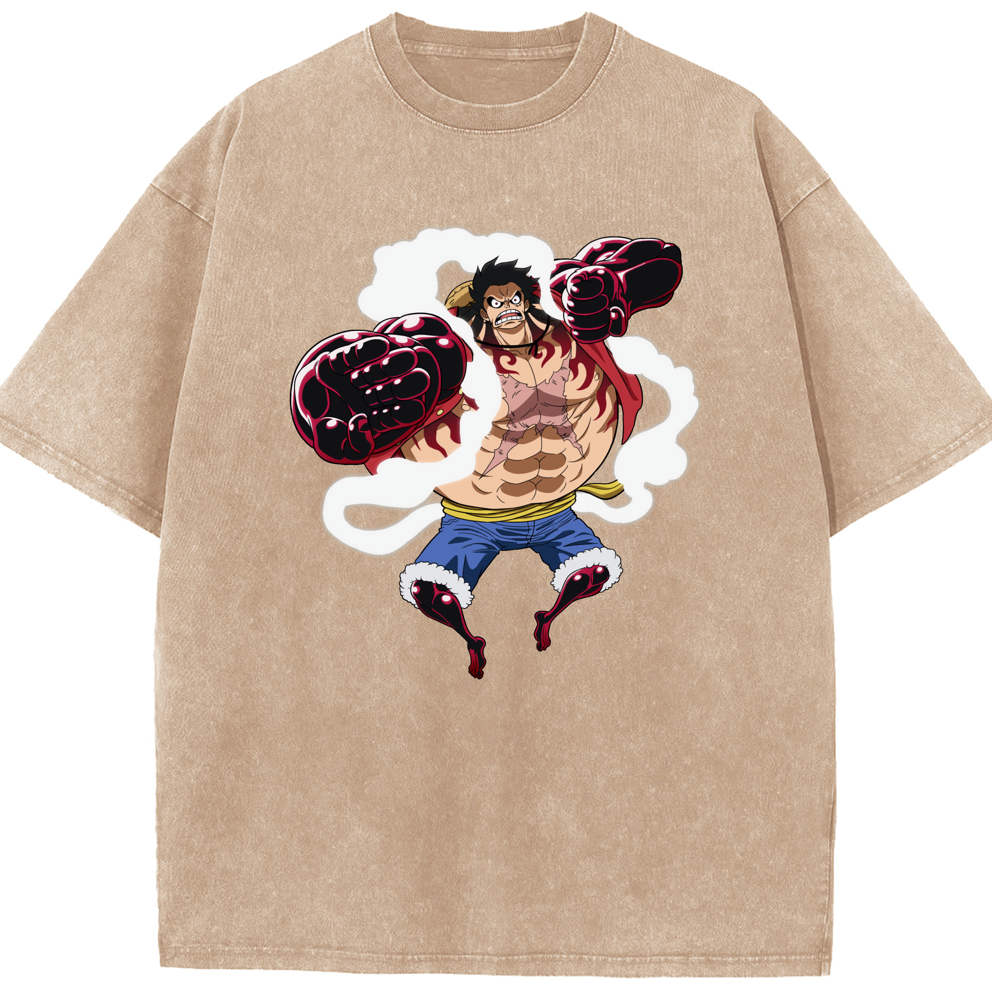 ワンピース モンキー・D・ルフィ ONE PIECE Monkey D. Luffy 綿100% ヴィンテージ風 半袖Tシャツ（フロントプリント）
