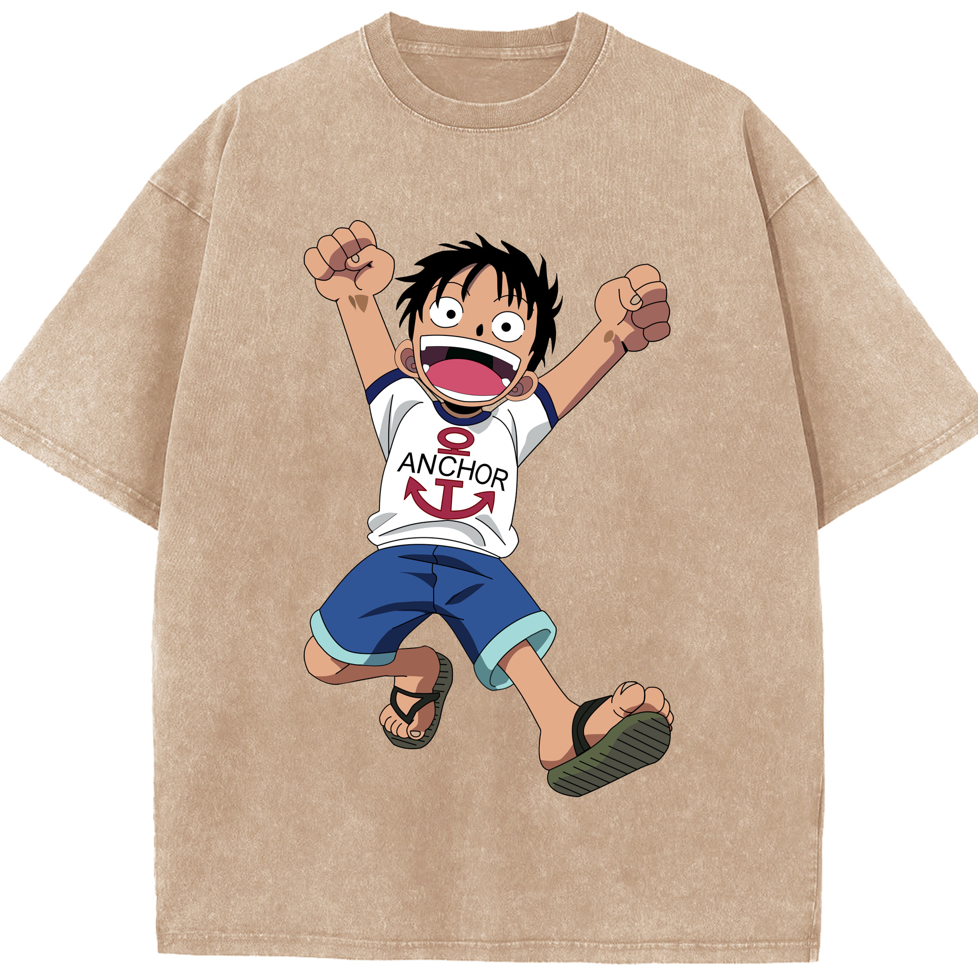 ワンピース モンキー・D・ルフィ ONE PIECE Monkey D. Luffy 綿100% ヴィンテージ風 半袖Tシャツ（フロントプリント）
