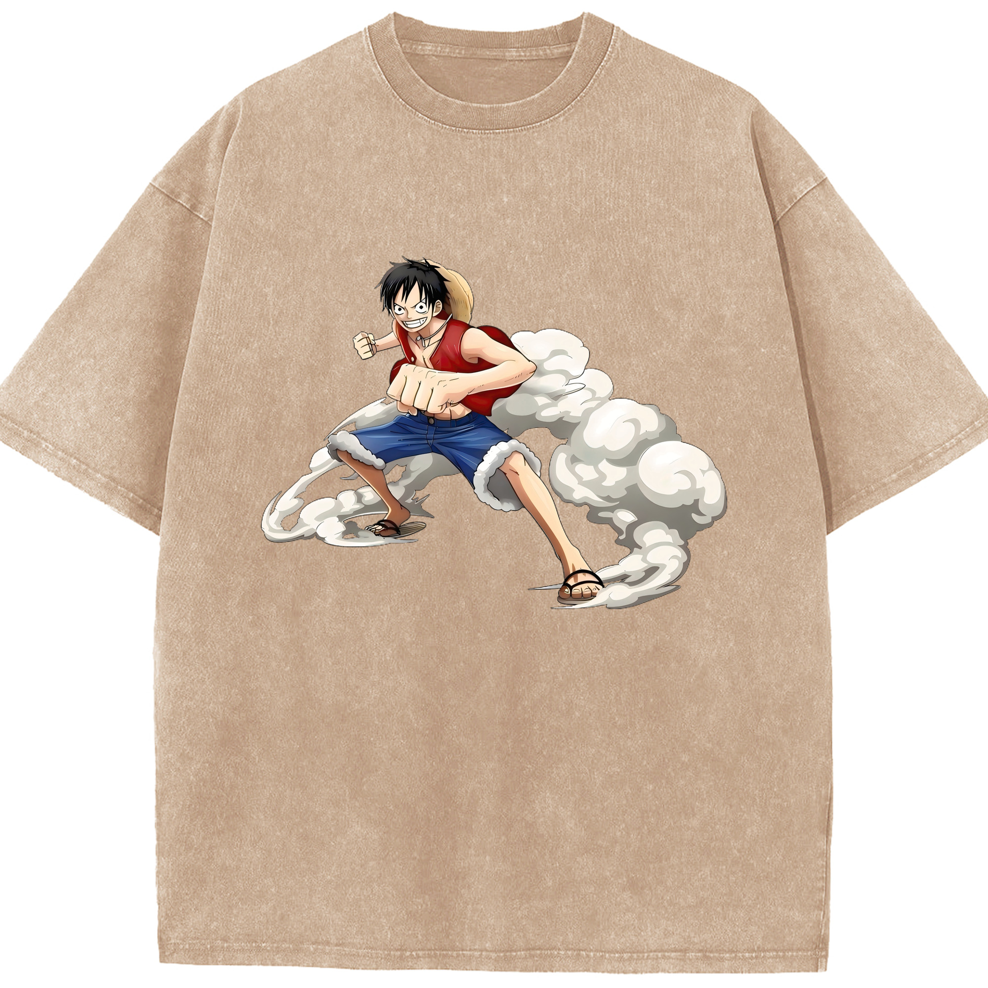 （画像用） ワンピース モンキー・D・ルフィ ONE PIECE Monkey D. Luffy 綿100% ヴィンテージ風 半袖Tシャツ（フロントプリント）