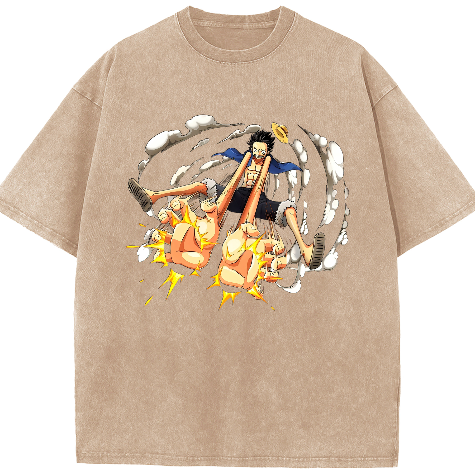 （画像用） ワンピース モンキー・D・ルフィ ONE PIECE Monkey D. Luffy 綿100% ヴィンテージ風 半袖Tシャツ（フロントプリント）