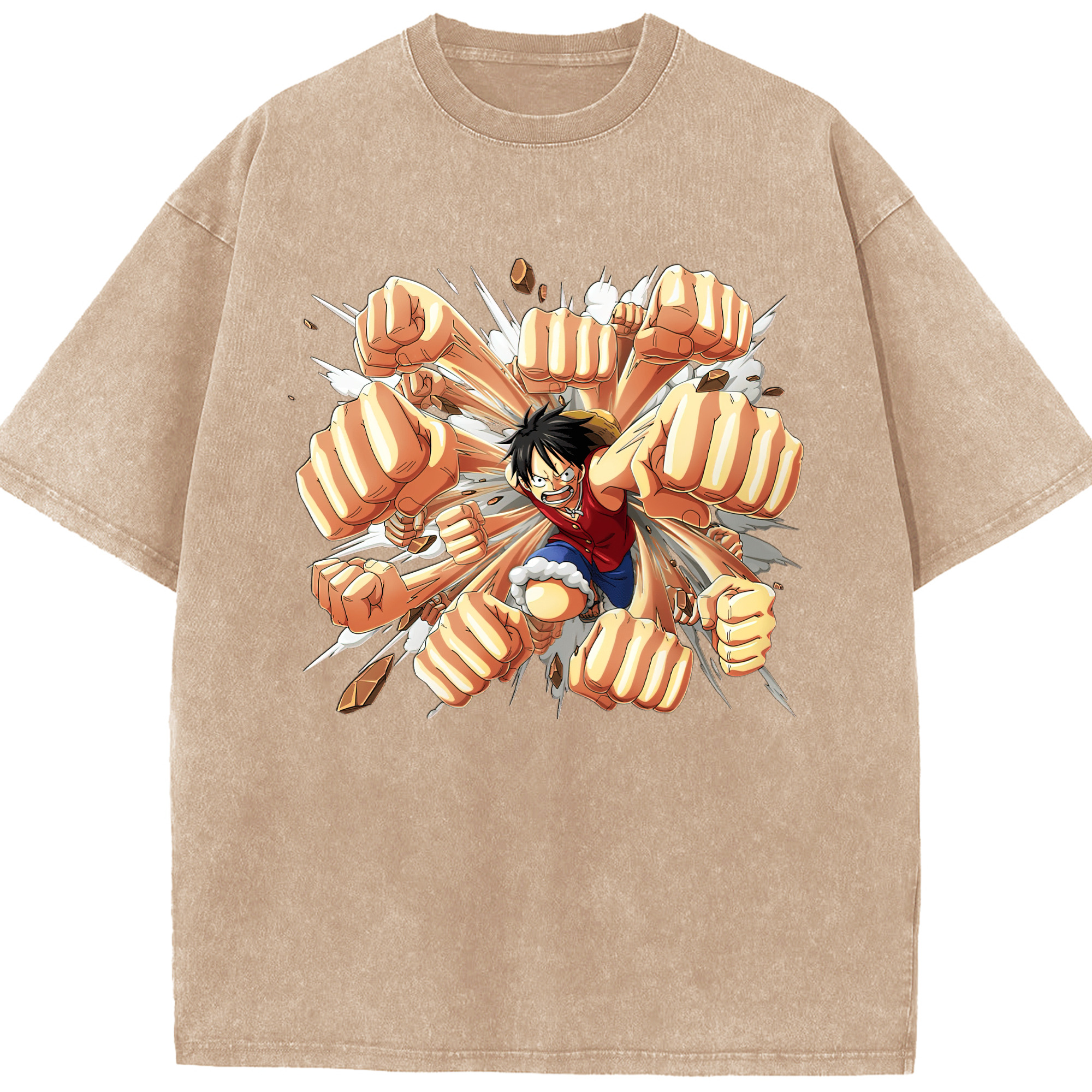 （画像用） ワンピース モンキー・D・ルフィ ONE PIECE Monkey D. Luffy 綿100% ヴィンテージ風 半袖Tシャツ（フロントプリント）