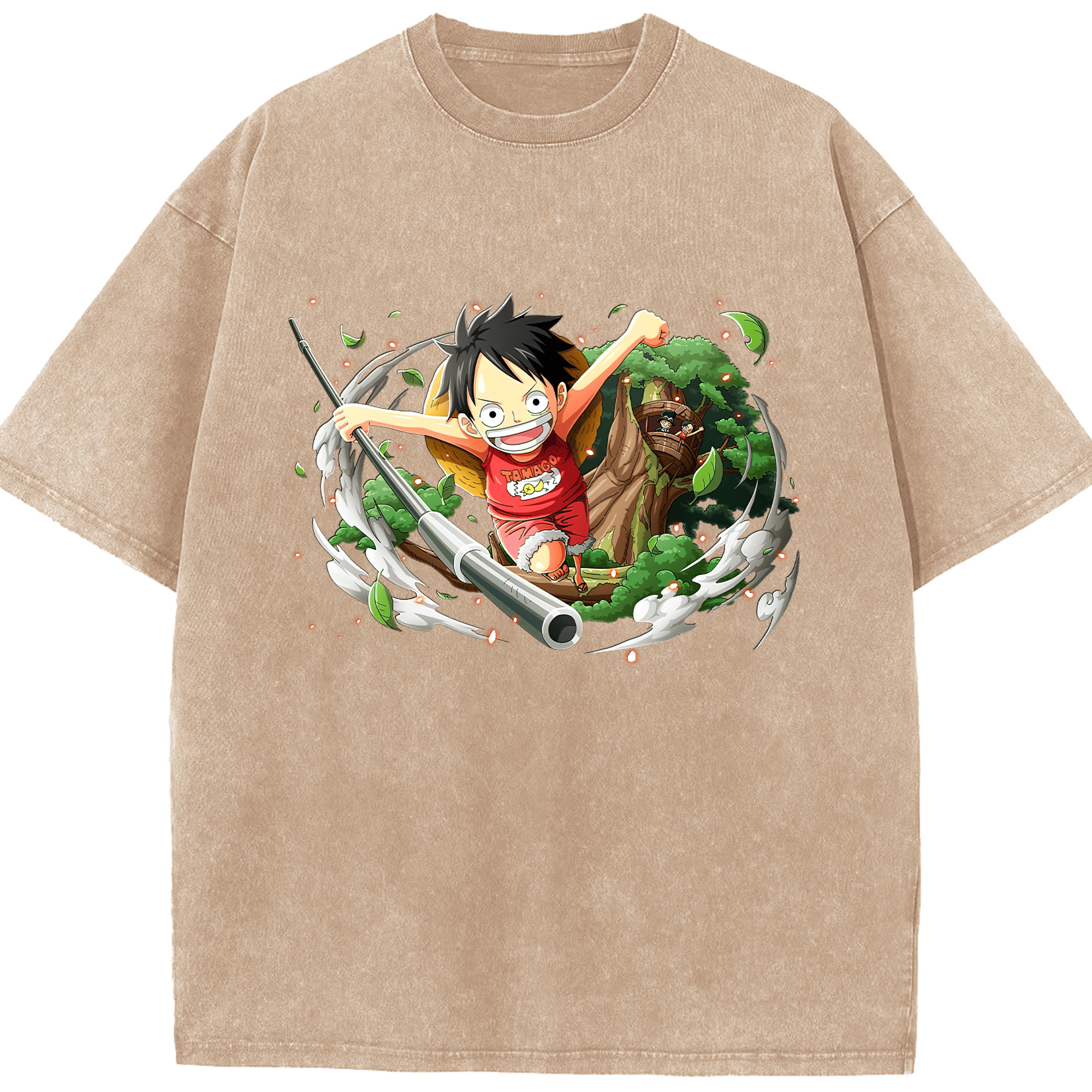 ワンピース モンキー・D・ルフィ ONE PIECE Monkey D. Luffy 綿100% ヴィンテージ風 半袖Tシャツ（フロントプリント）