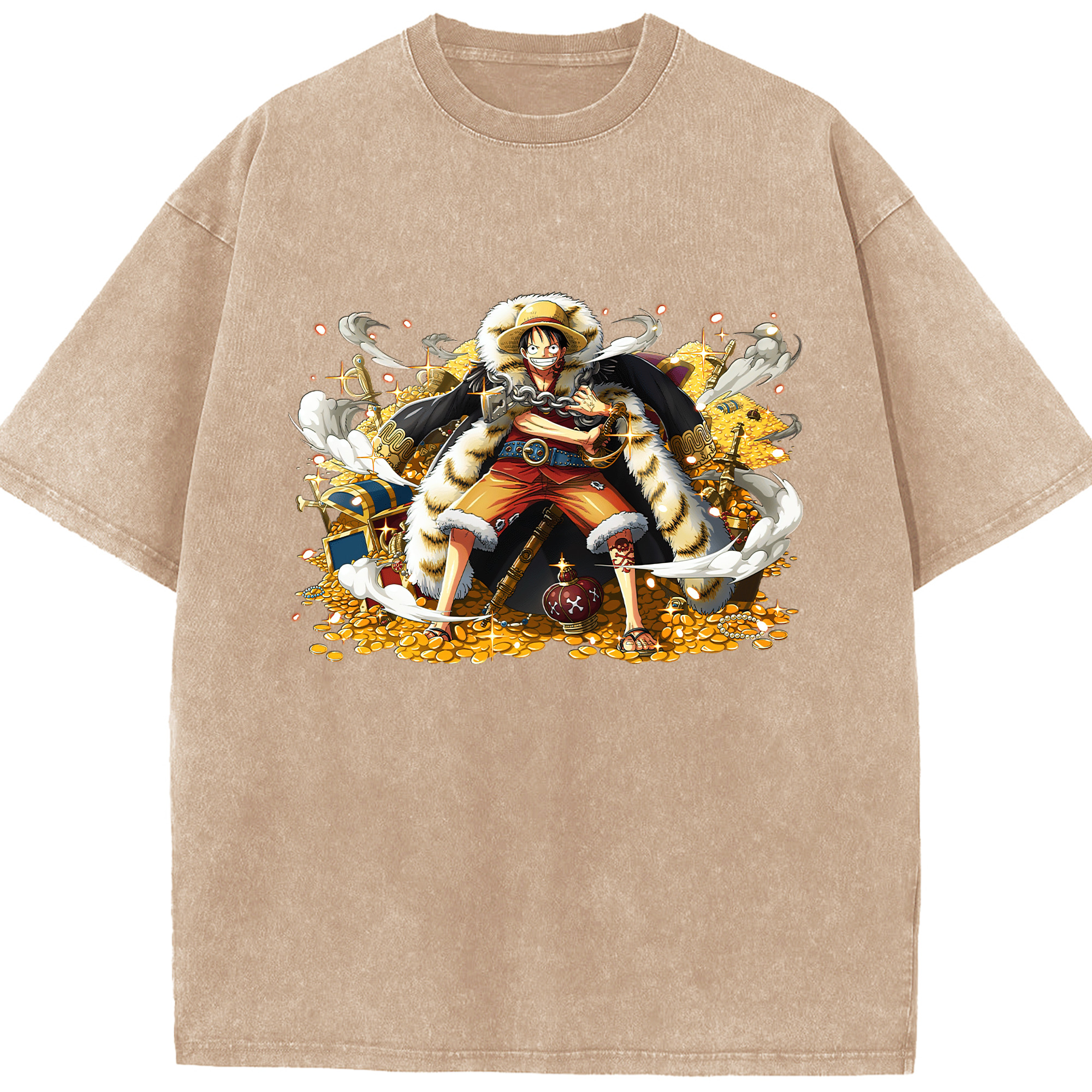 ワンピース モンキー・D・ルフィ ONE PIECE Monkey D. Luffy 綿100% ヴィンテージ風 半袖Tシャツ（フロントプリント）
