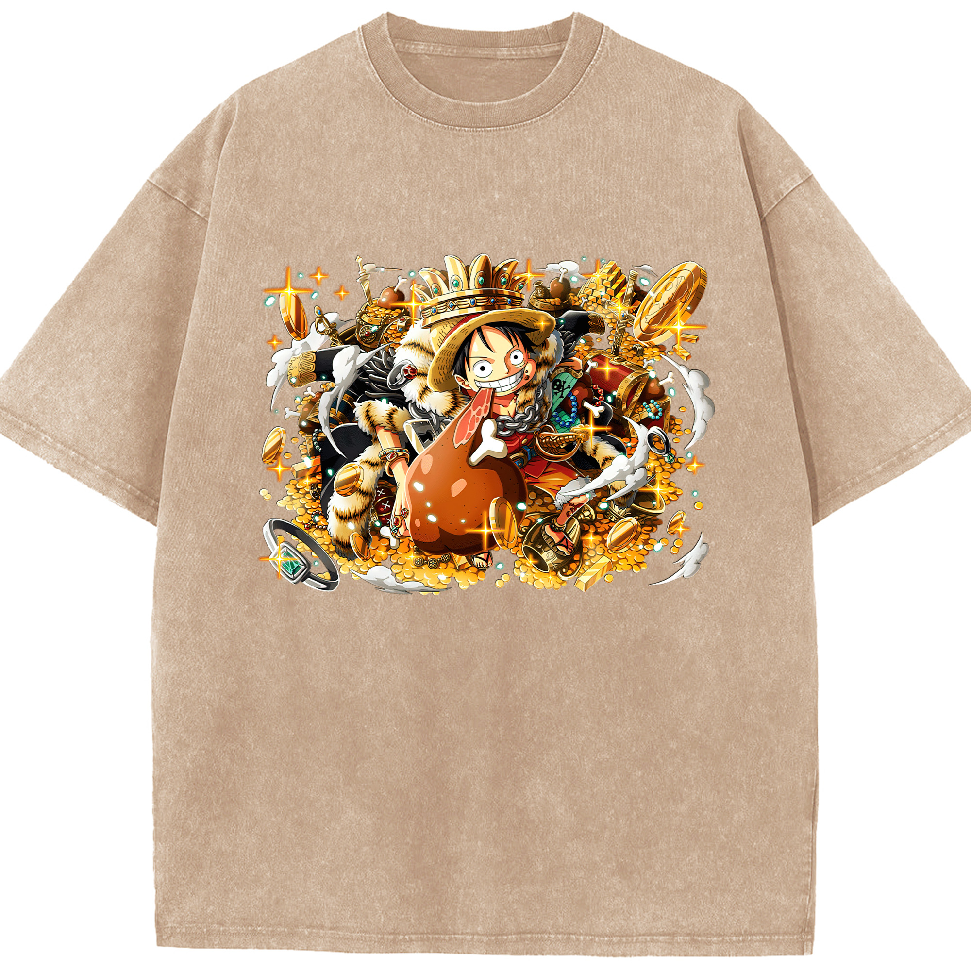 ワンピース モンキー・D・ルフィ ONE PIECE Monkey D. Luffy 綿100% ヴィンテージ風 半袖Tシャツ（フロントプリント）