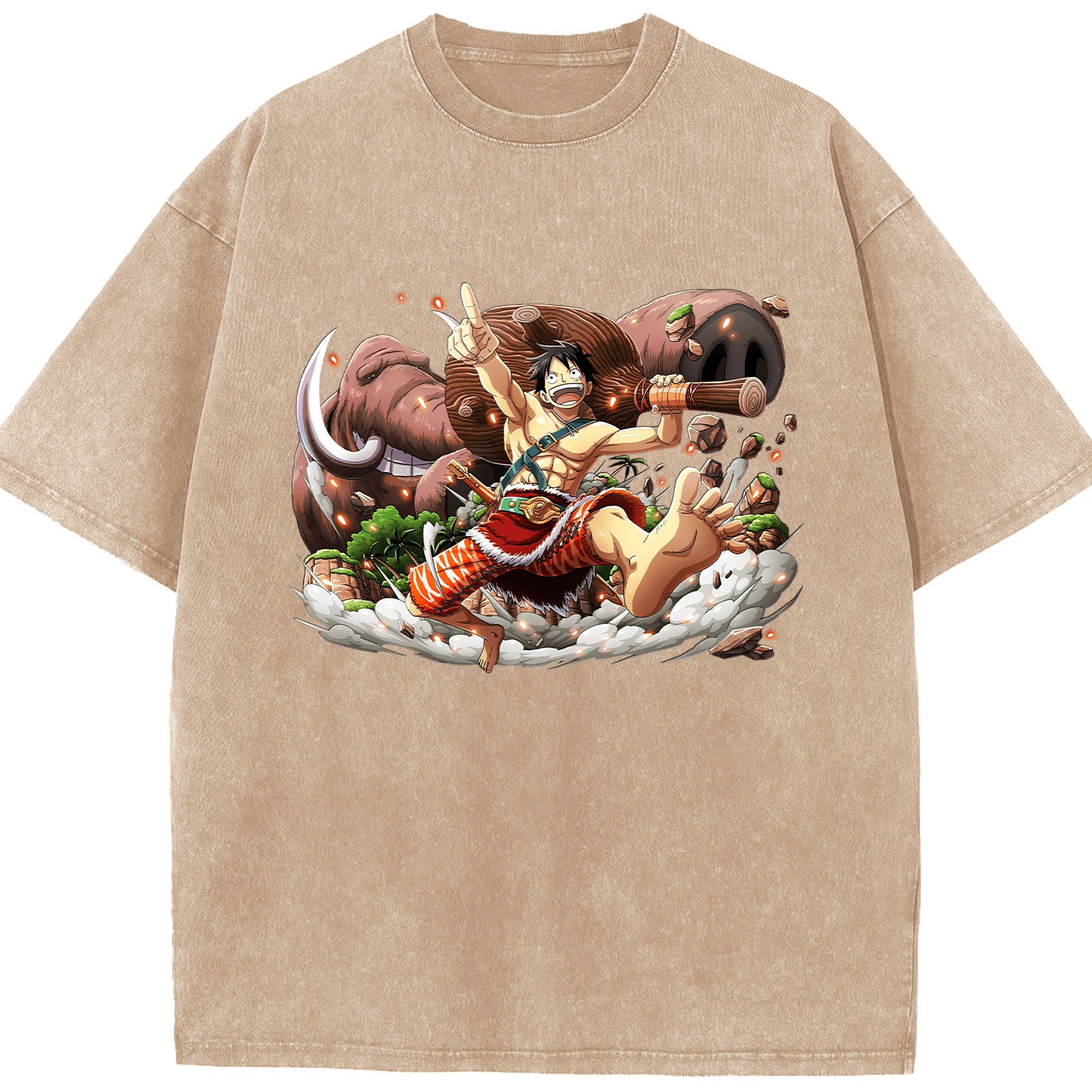 ワンピース モンキー・D・ルフィ ONE PIECE Monkey D. Luffy 綿100% ヴィンテージ風 半袖Tシャツ（フロントプリント）