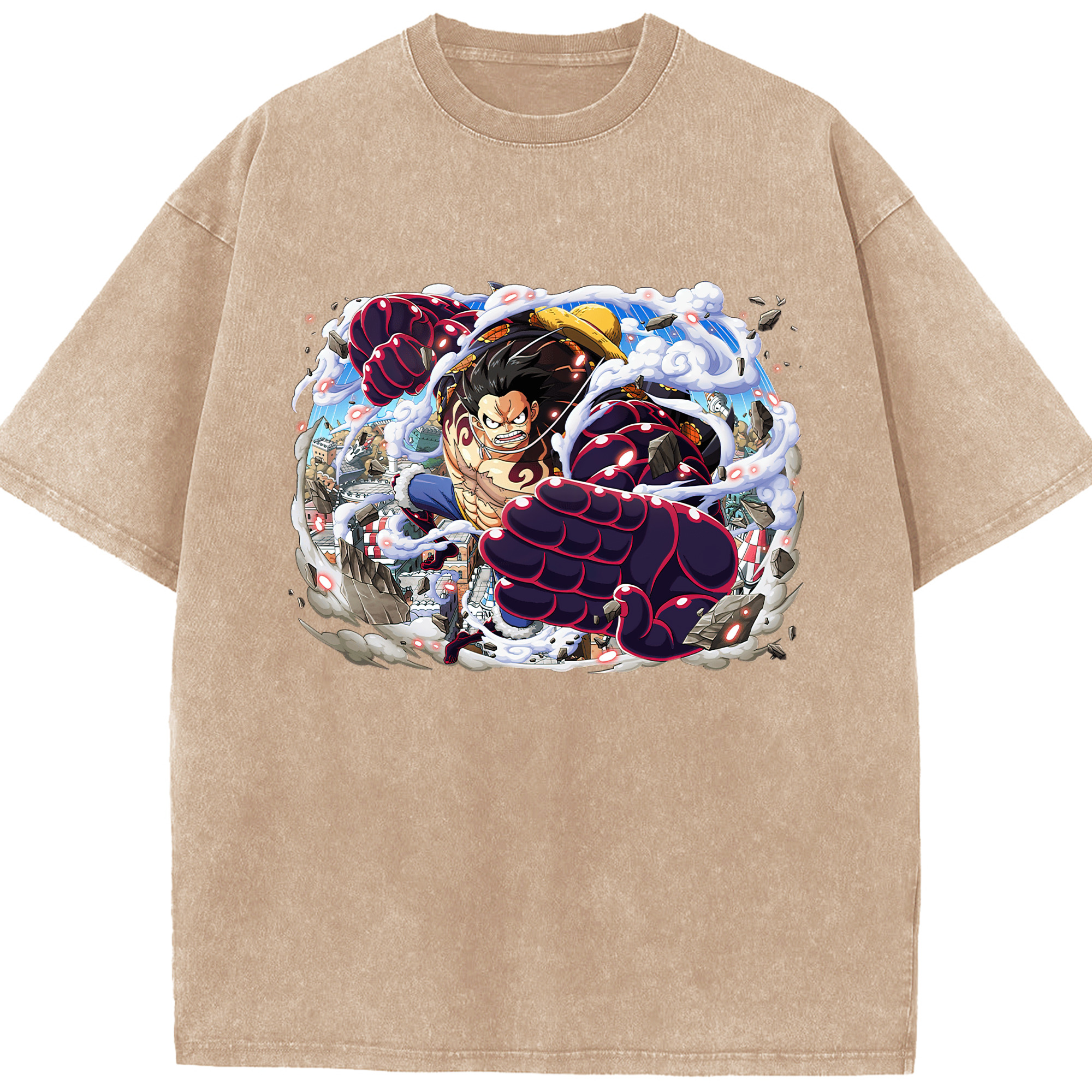 ワンピース モンキー・D・ルフィ ONE PIECE Monkey D. Luffy 綿100% ヴィンテージ風 半袖Tシャツ（フロントプリント）