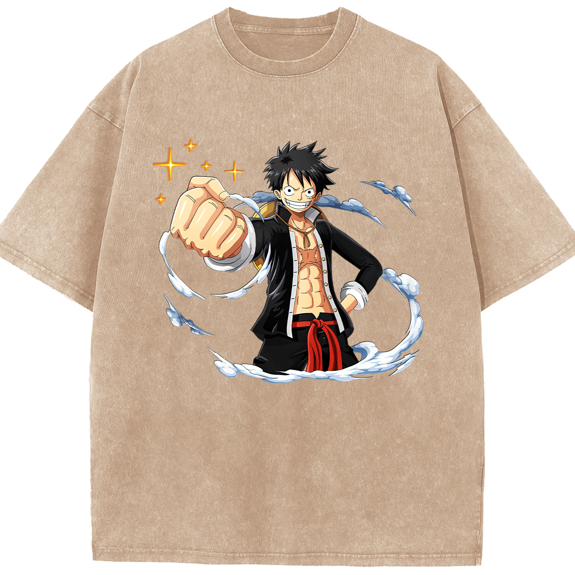 ワンピース モンキー・D・ルフィ ONE PIECE Monkey D. Luffy 綿100% ヴィンテージ風 半袖Tシャツ（フロントプリント）