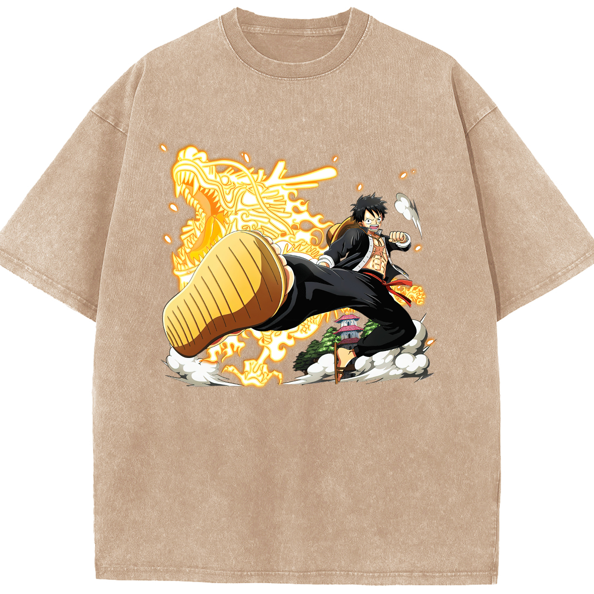 ワンピース モンキー・D・ルフィ ONE PIECE Monkey D. Luffy 綿100% ヴィンテージ風 半袖Tシャツ（フロントプリント）