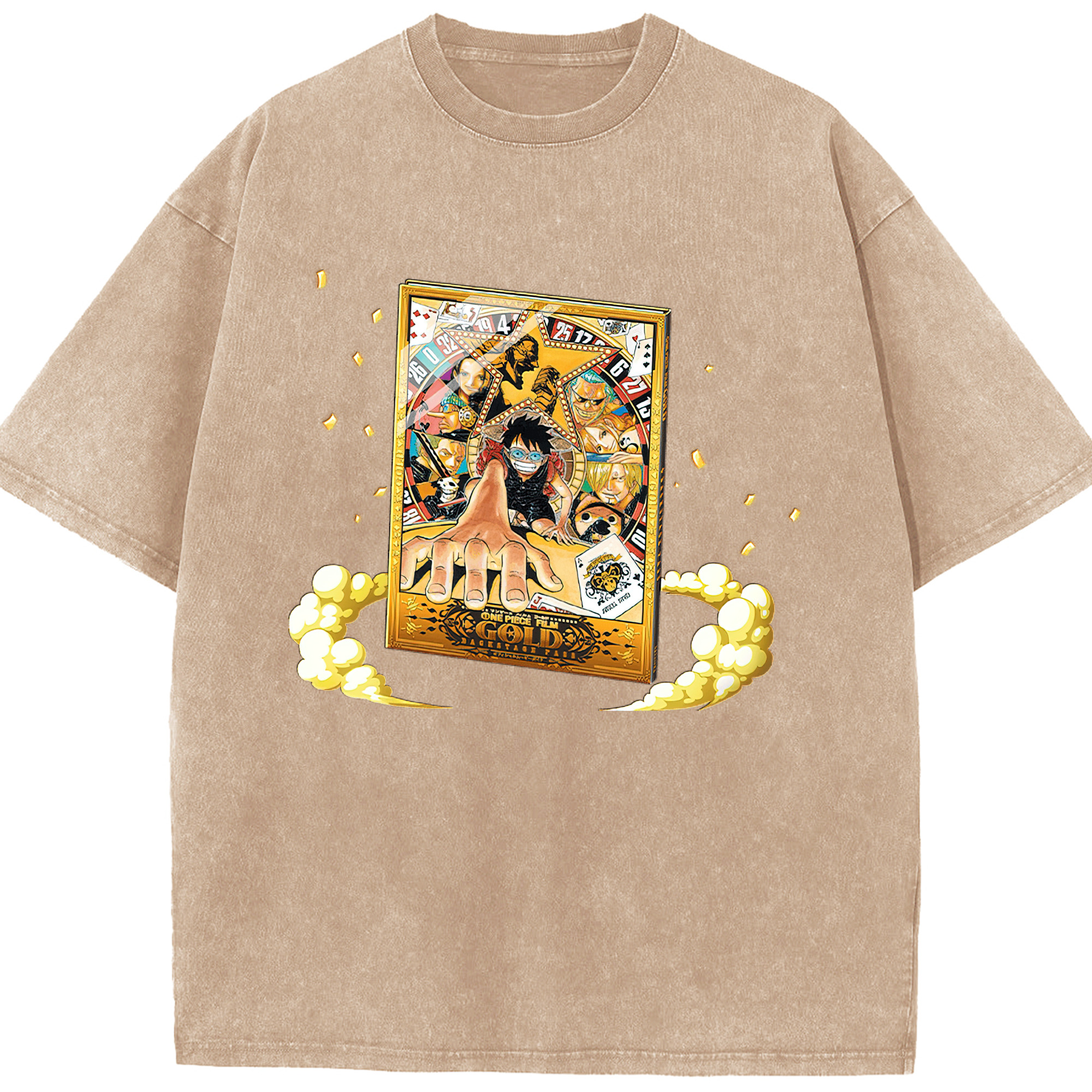 ワンピース モンキー・D・ルフィ ONE PIECE Monkey D. Luffy 綿100% ヴィンテージ風 半袖Tシャツ（フロントプリント）