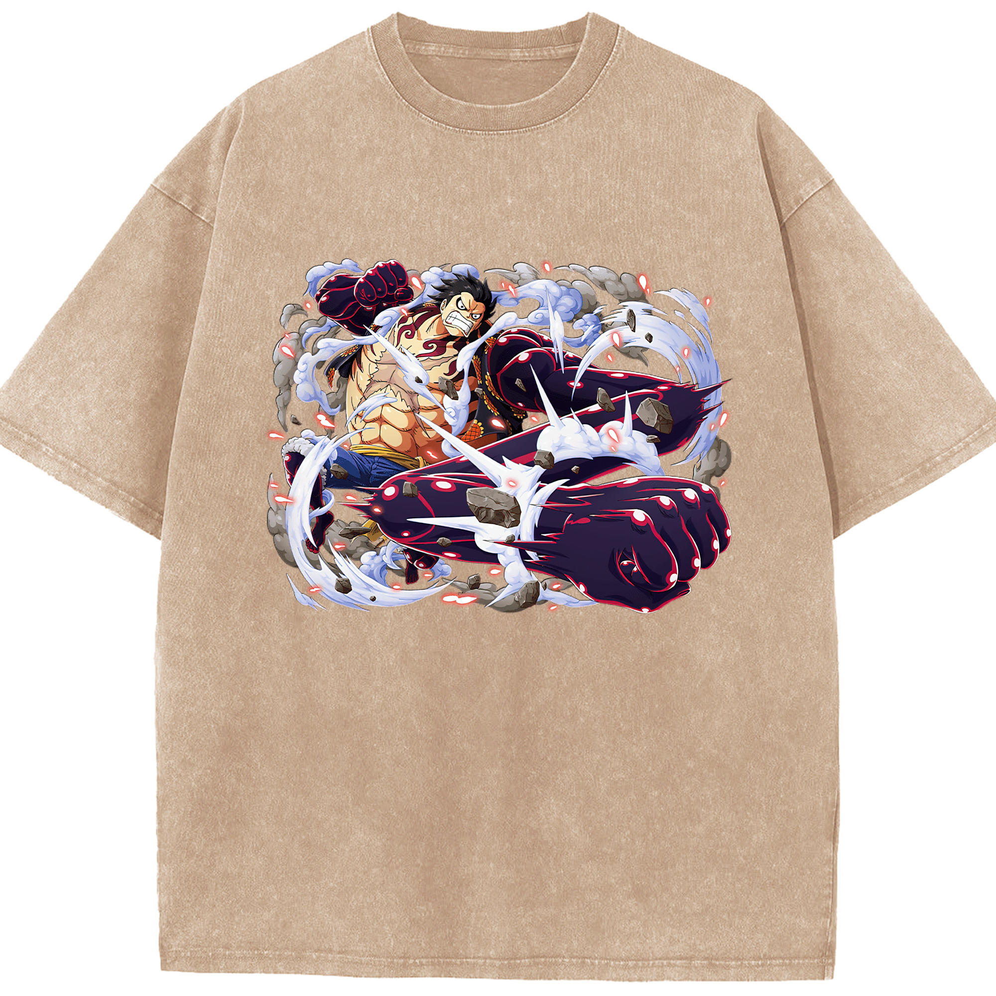 ワンピース モンキー・D・ルフィ ONE PIECE Monkey D. Luffy 綿100% ヴィンテージ風 半袖Tシャツ（フロントプリント）