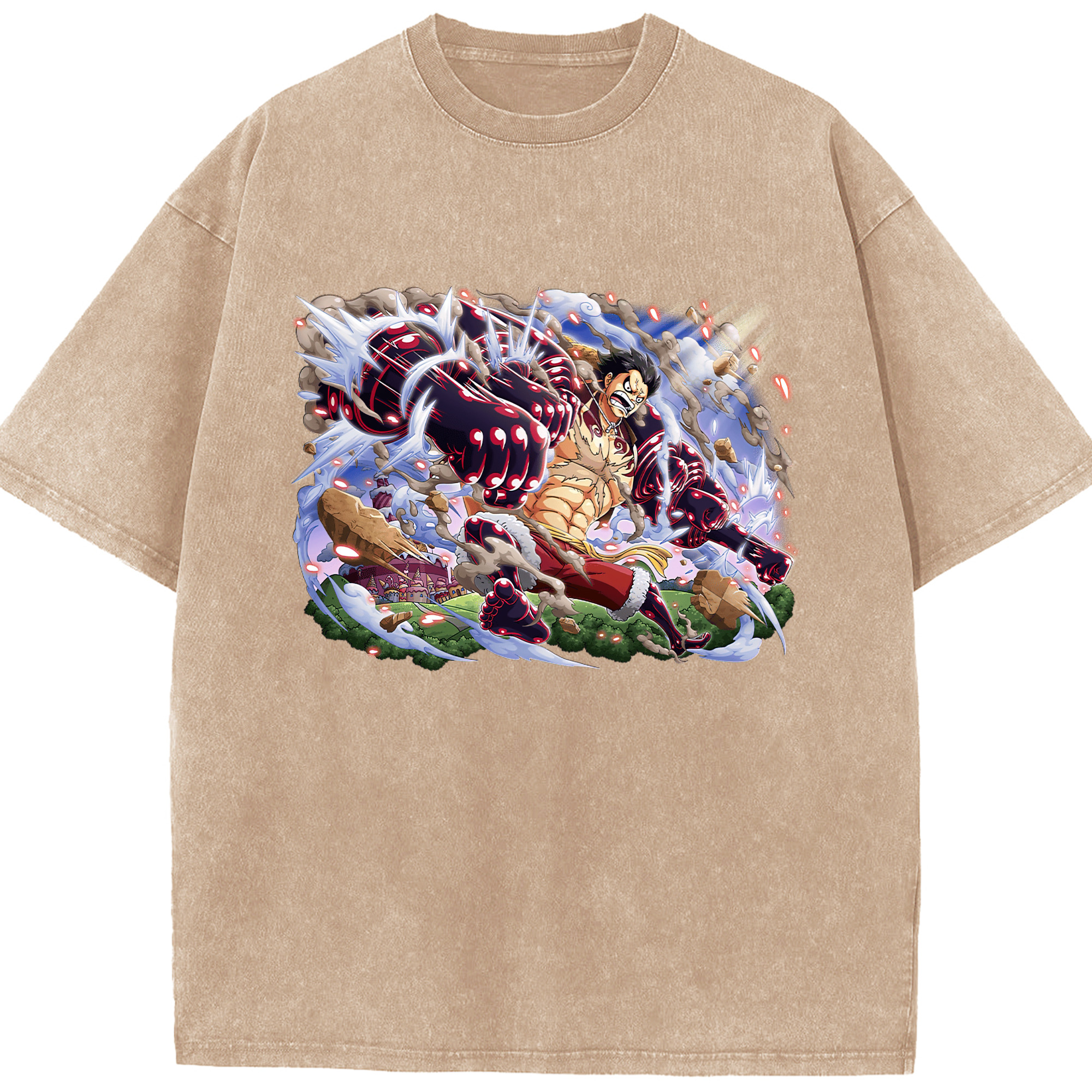 ワンピース モンキー・D・ルフィ ONE PIECE Monkey D. Luffy 綿100% ヴィンテージ風 半袖Tシャツ（フロントプリント）