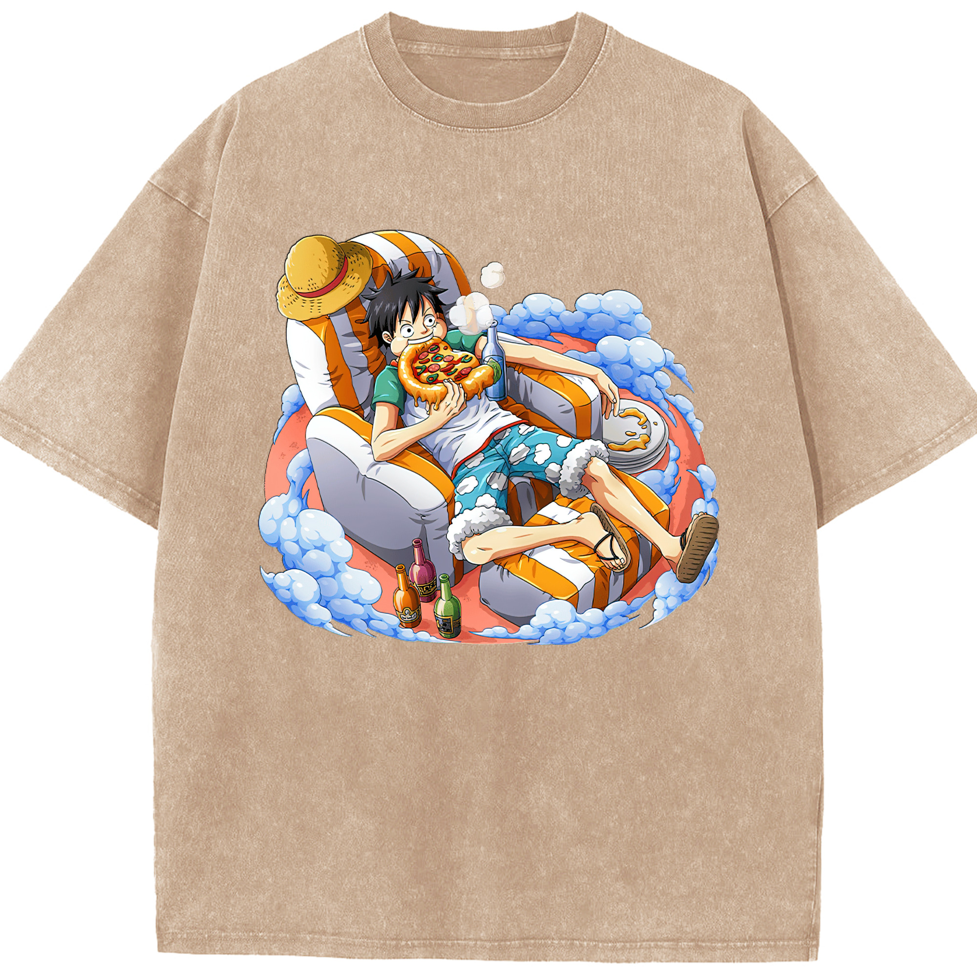 ワンピース モンキー・D・ルフィ ONE PIECE Monkey D. Luffy 綿100% ヴィンテージ風 半袖Tシャツ（フロントプリント）