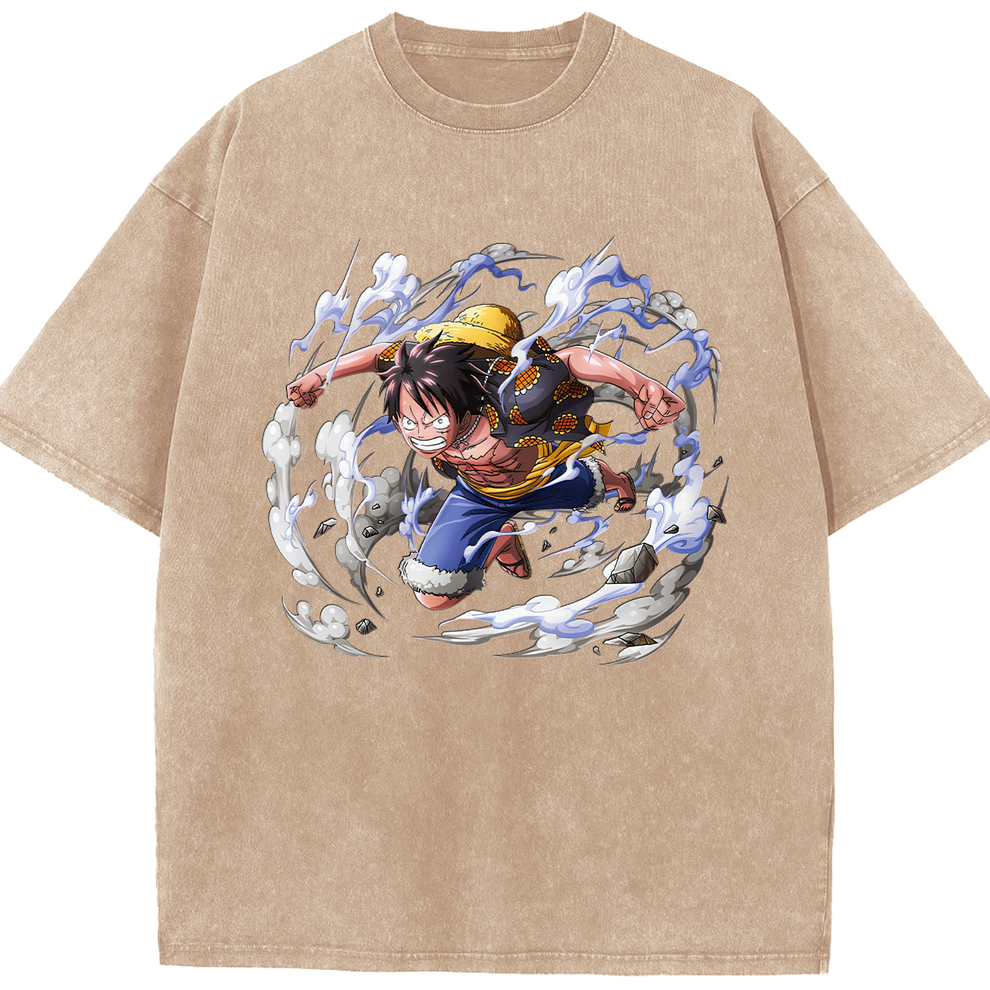ワンピース モンキー・D・ルフィ ONE PIECE Monkey D. Luffy 綿100% ヴィンテージ風 半袖Tシャツ（フロントプリント）