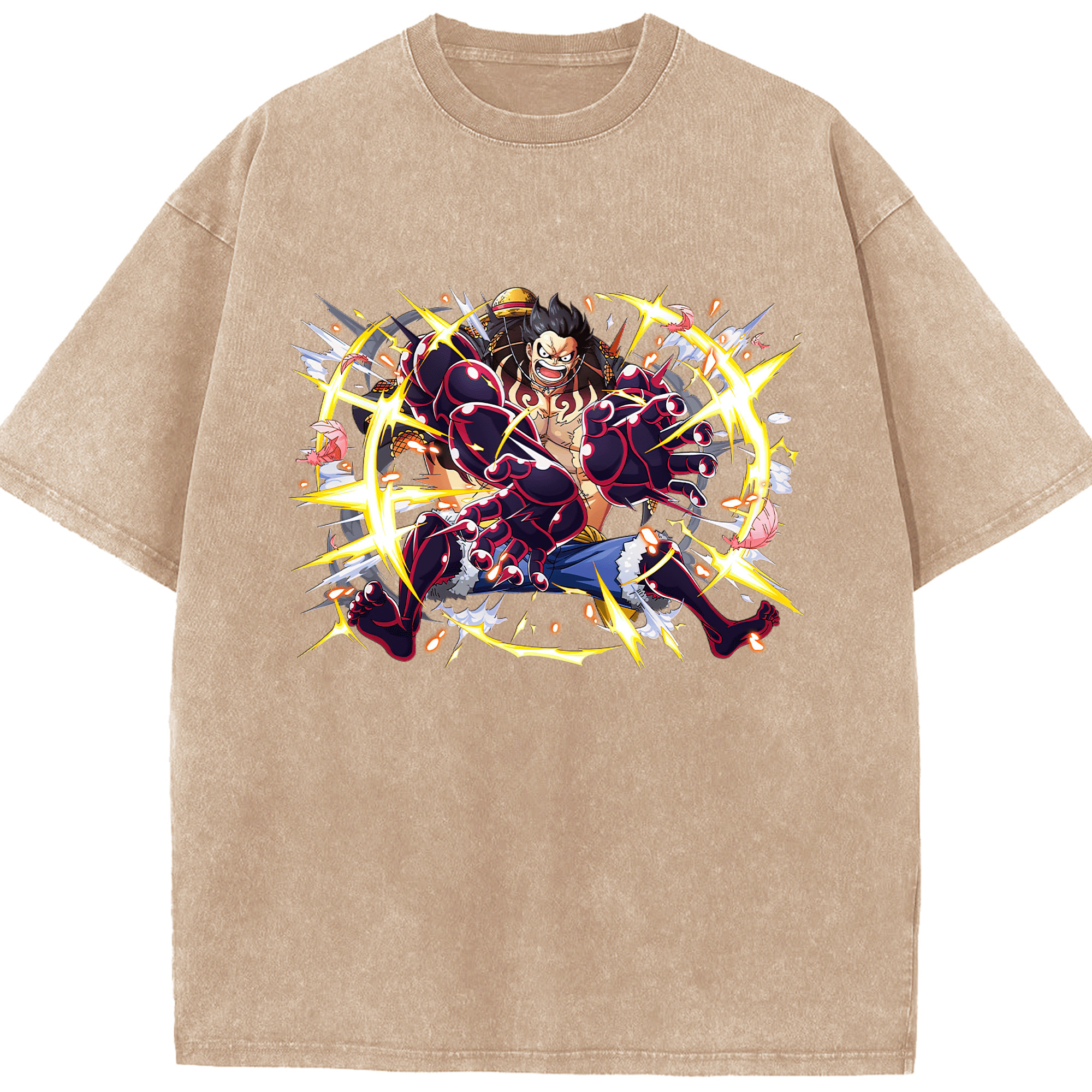 ワンピース モンキー・D・ルフィ ONE PIECE Monkey D. Luffy 綿100% ヴィンテージ風 半袖Tシャツ（フロントプリント）