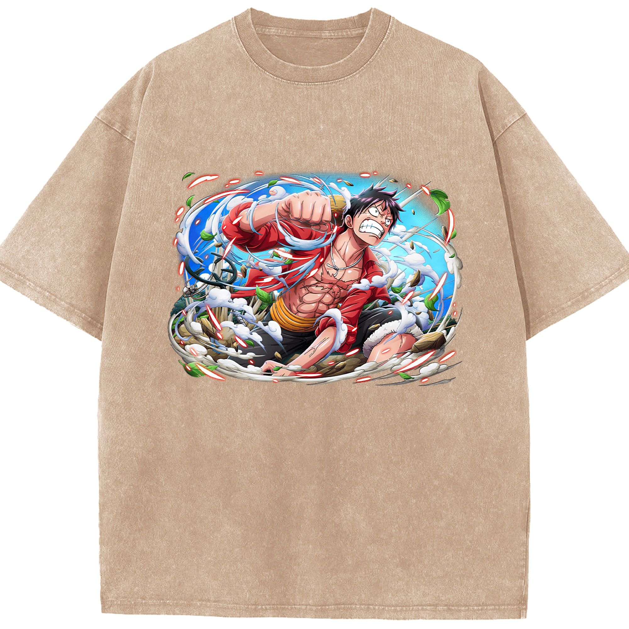 ワンピース モンキー・D・ルフィ ONE PIECE Monkey D. Luffy 綿100% ヴィンテージ風 半袖Tシャツ（フロントプリント）