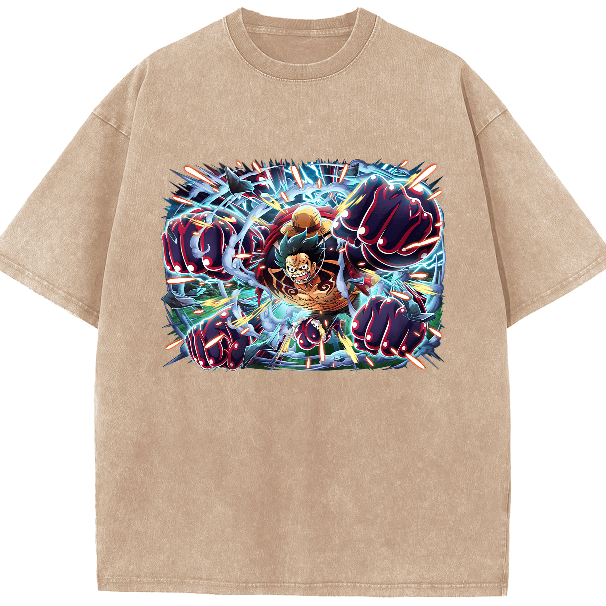 ワンピース モンキー・D・ルフィ ONE PIECE Monkey D. Luffy 綿100% ヴィンテージ風 半袖Tシャツ（フロントプリント）