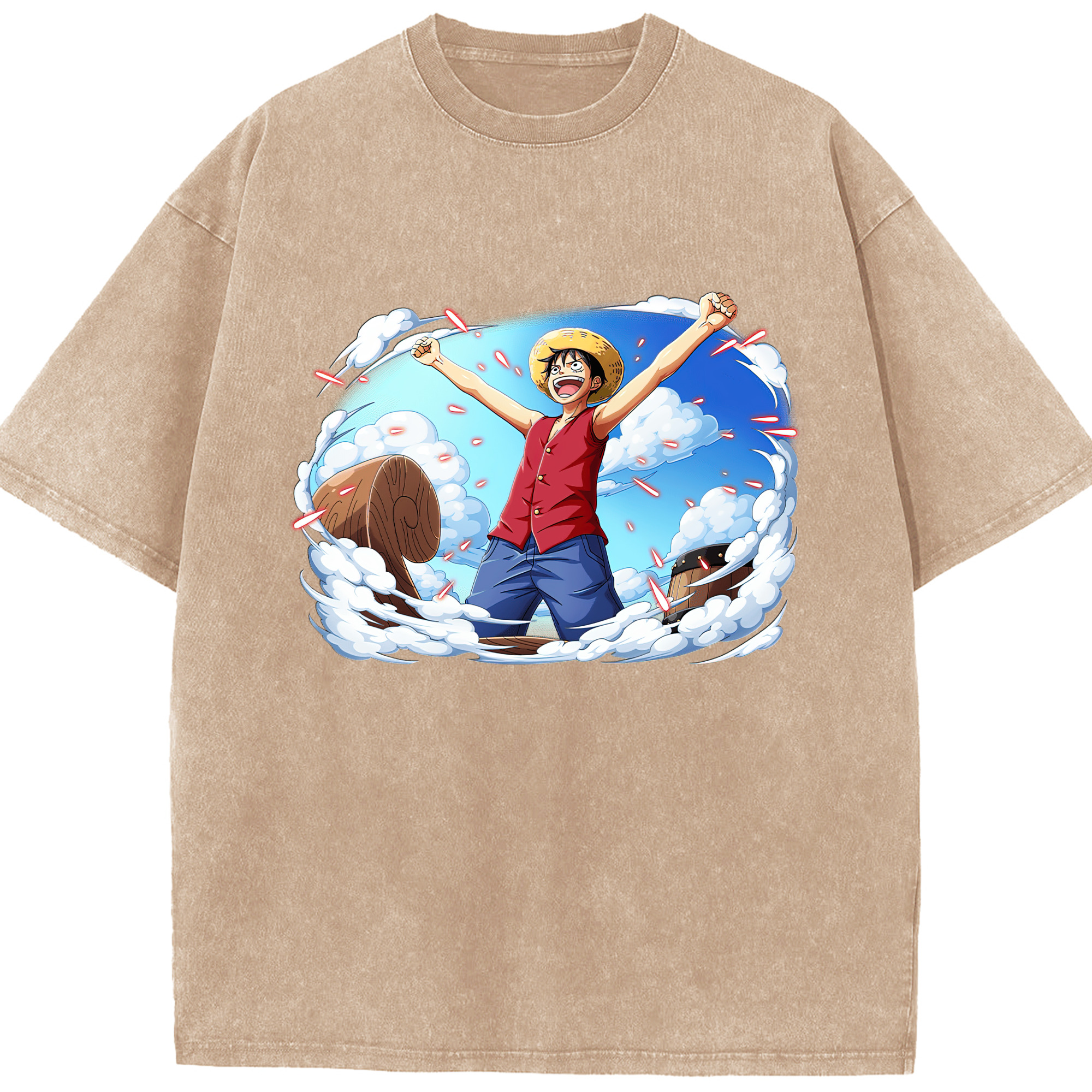 ワンピース モンキー・D・ルフィ ONE PIECE Monkey D. Luffy 綿100% ヴィンテージ風 半袖Tシャツ（フロントプリント）