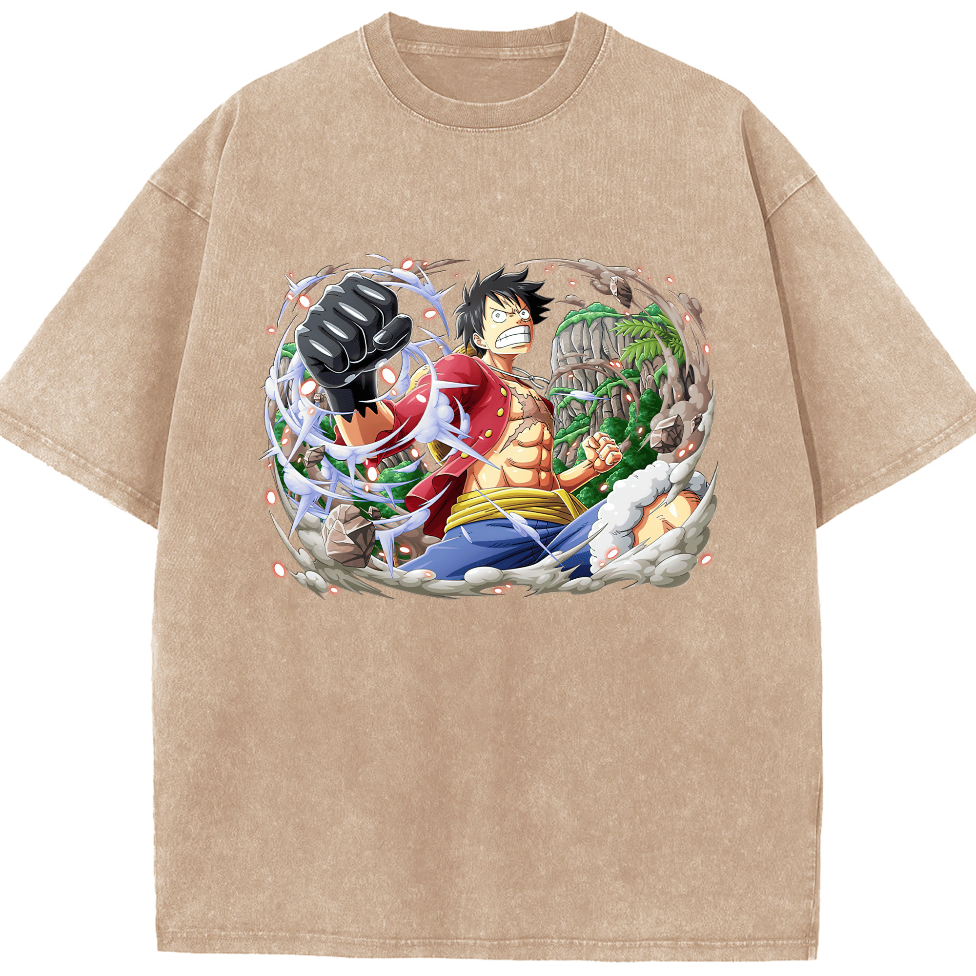 ワンピース モンキー・D・ルフィ ONE PIECE Monkey D. Luffy 綿100% ヴィンテージ風 半袖Tシャツ（フロントプリント）