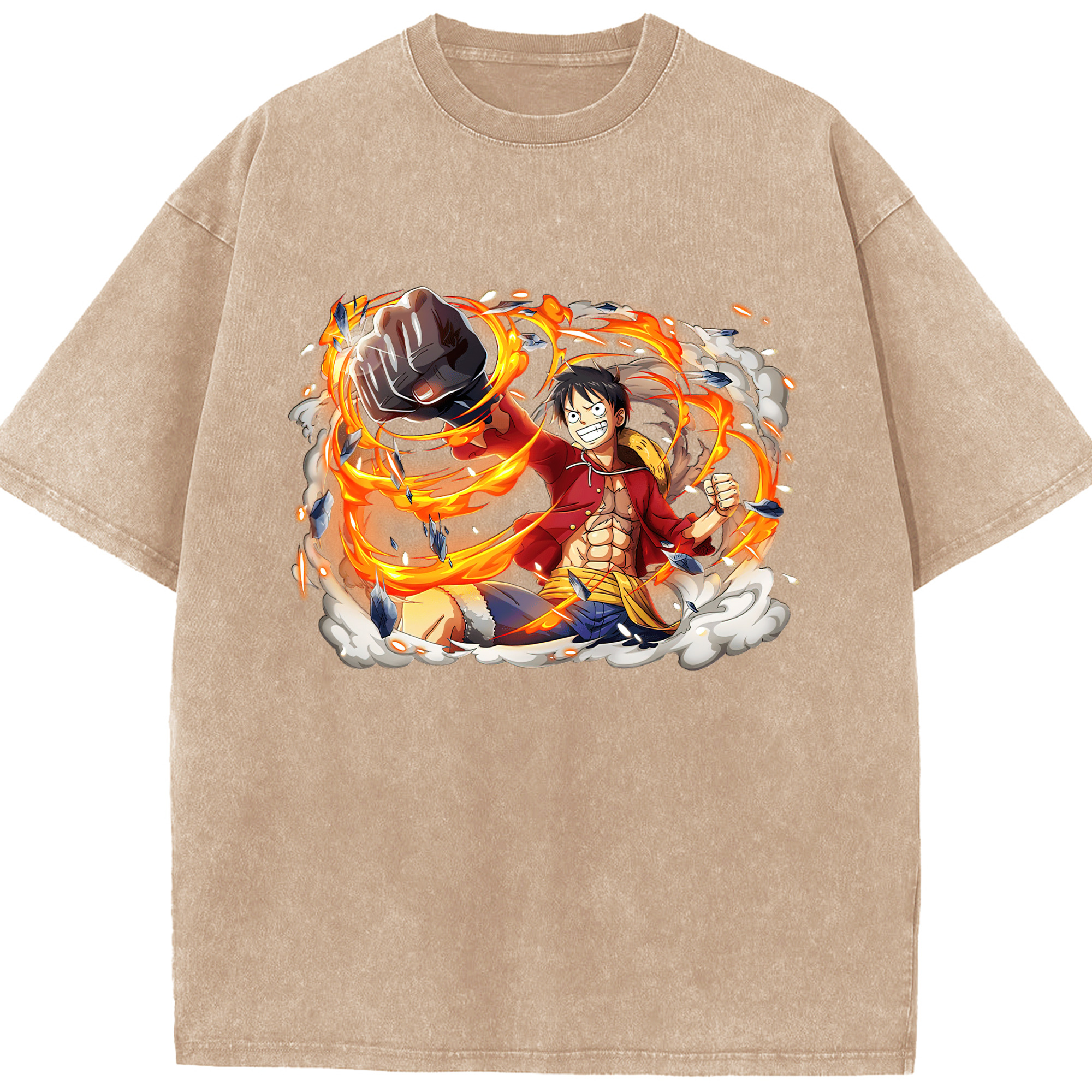 ワンピース モンキー・D・ルフィ ONE PIECE Monkey D. Luffy 綿100% ヴィンテージ風 半袖Tシャツ（フロントプリント）