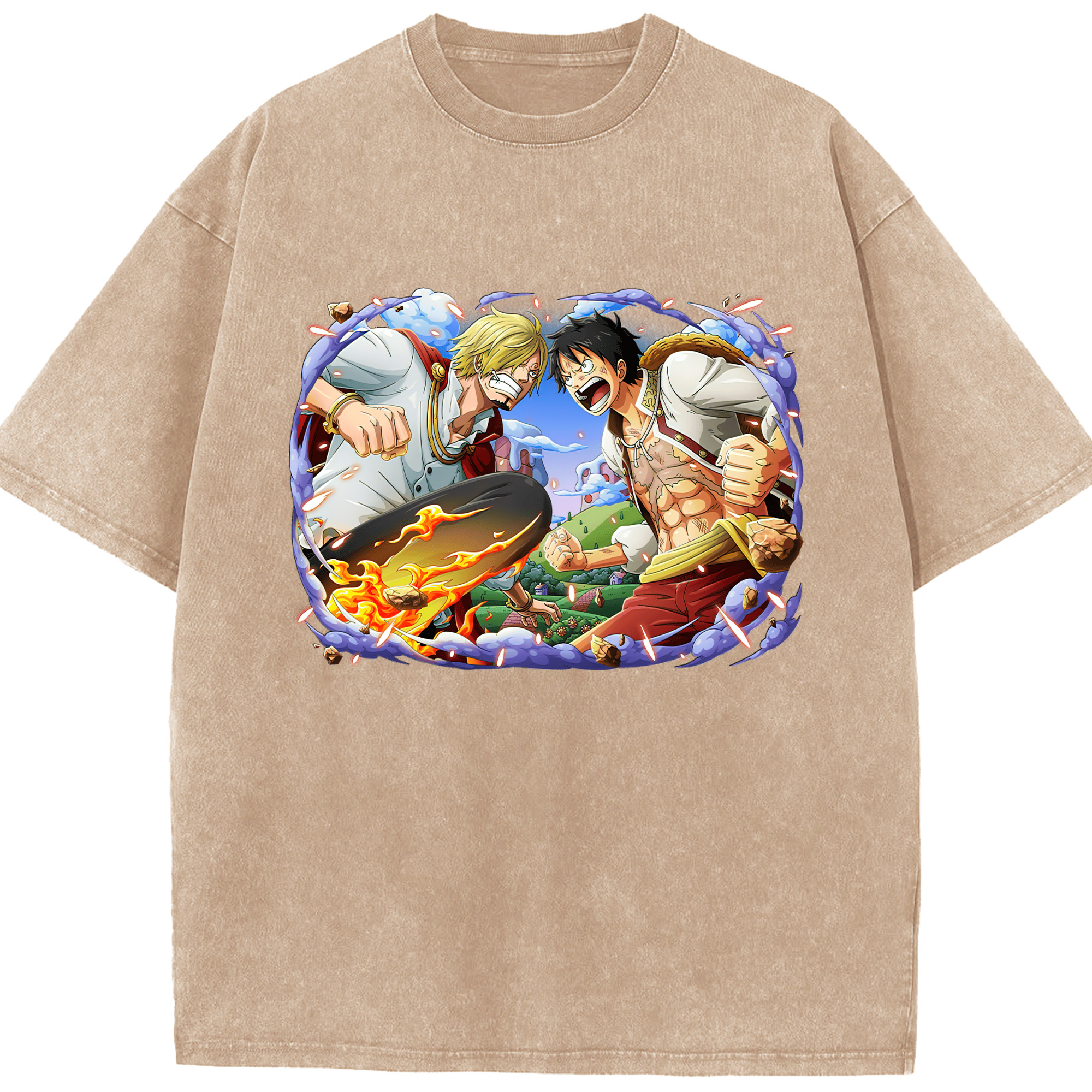 ワンピース モンキー・D・ルフィ ONE PIECE Monkey D. Luffy 綿100% ヴィンテージ風 半袖Tシャツ（フロントプリント）