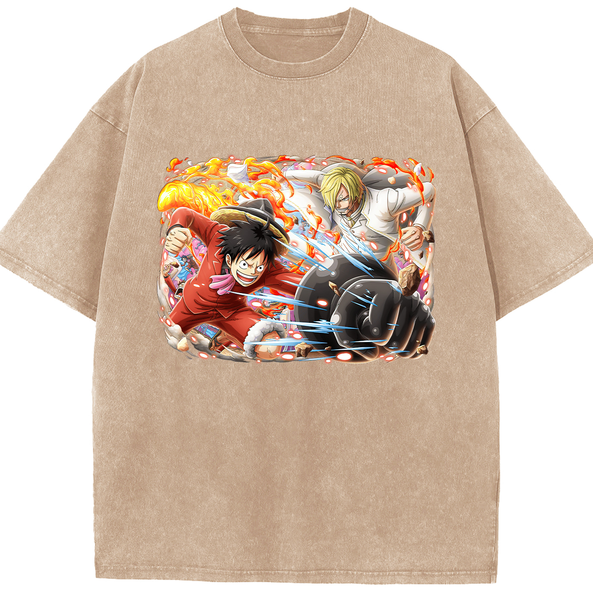 ワンピース モンキー・D・ルフィ ONE PIECE Monkey D. Luffy 綿100% ヴィンテージ風 半袖Tシャツ（フロントプリント）
