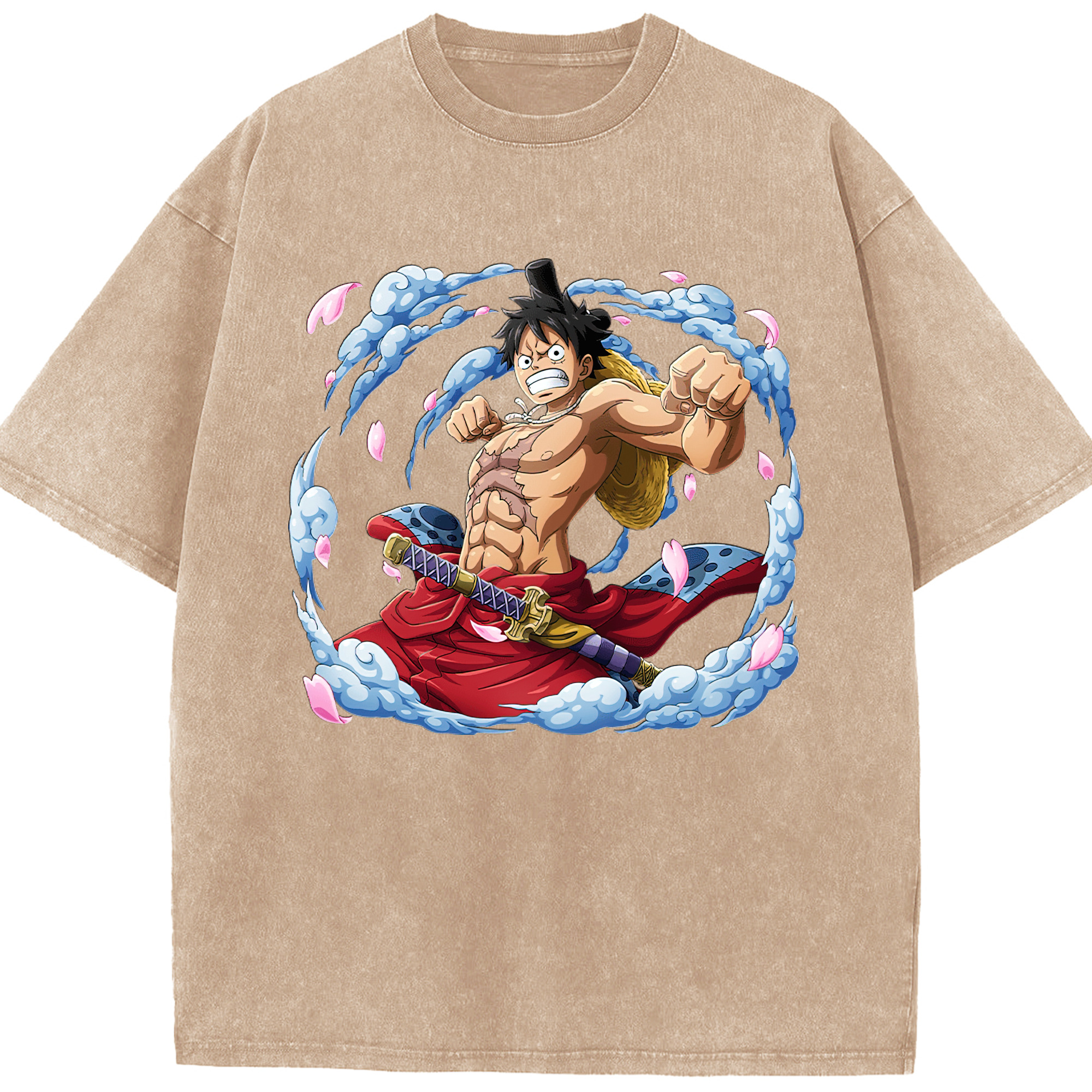 ワンピース モンキー・D・ルフィ ONE PIECE Monkey D. Luffy 綿100% ヴィンテージ風 半袖Tシャツ（フロントプリント）