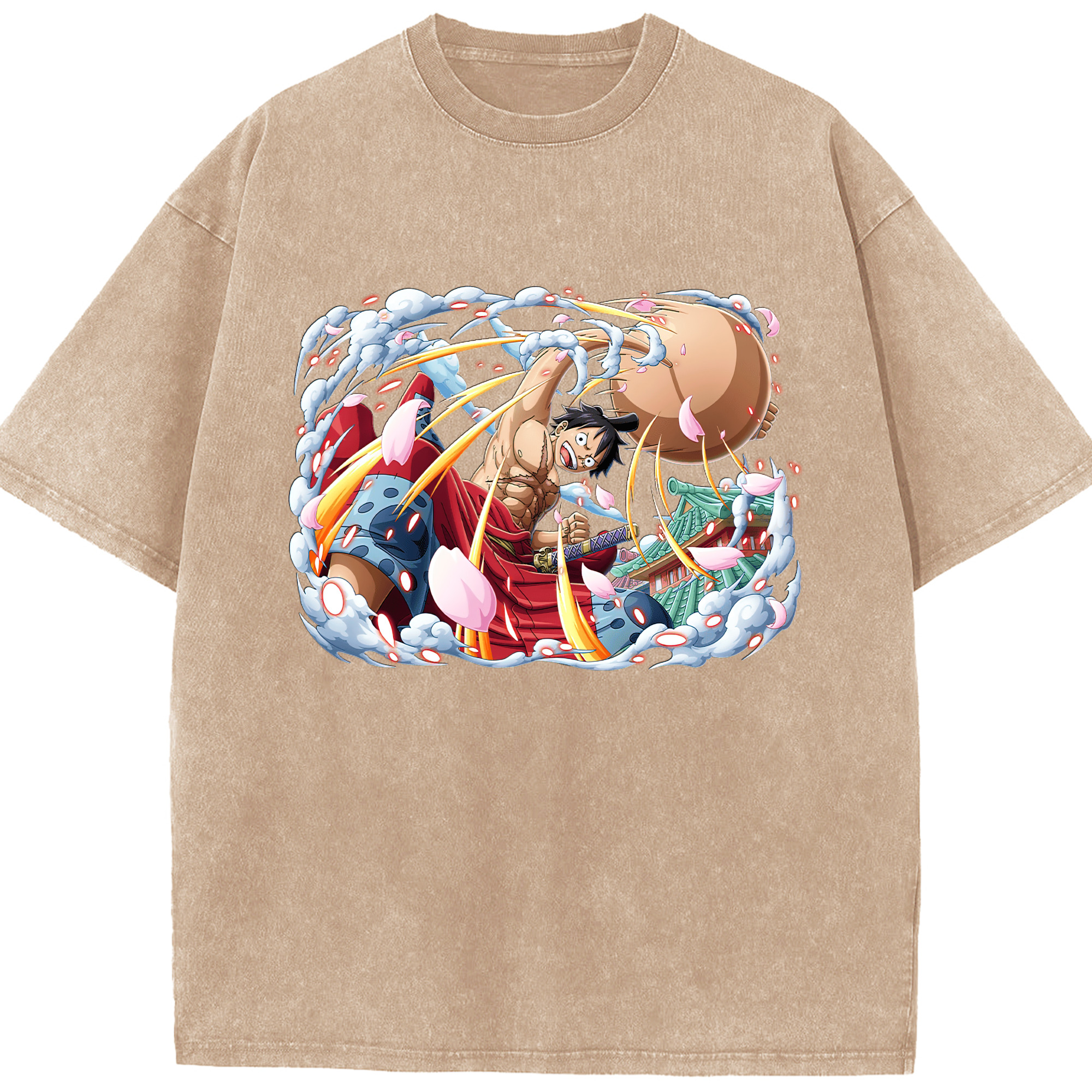 ワンピース モンキー・D・ルフィ ONE PIECE Monkey D. Luffy 綿100% ヴィンテージ風 半袖Tシャツ（フロントプリント）