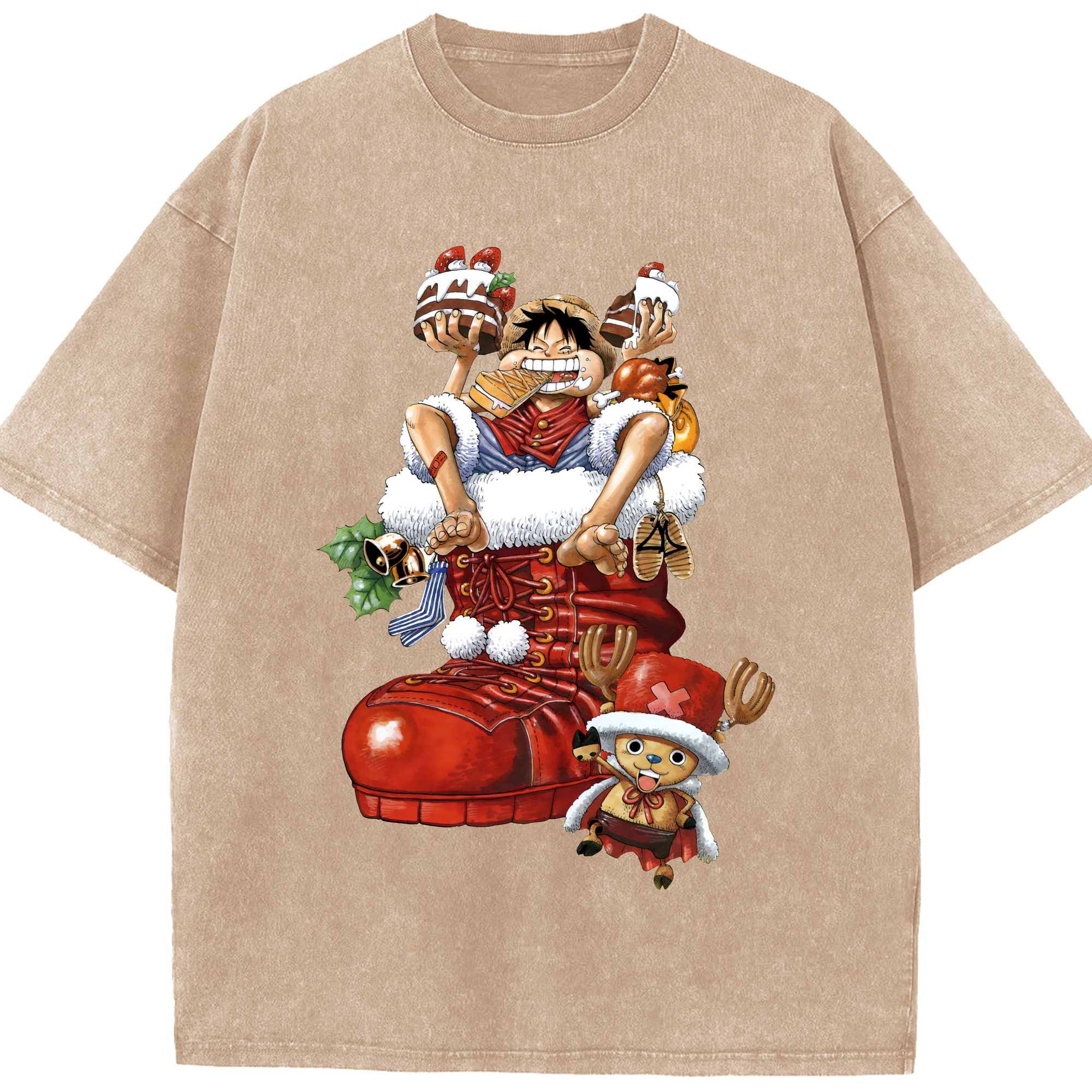 ワンピース モンキー・D・ルフィ ONE PIECE Monkey D. Luffy 綿100% ヴィンテージ風 半袖Tシャツ（フロントプリント）