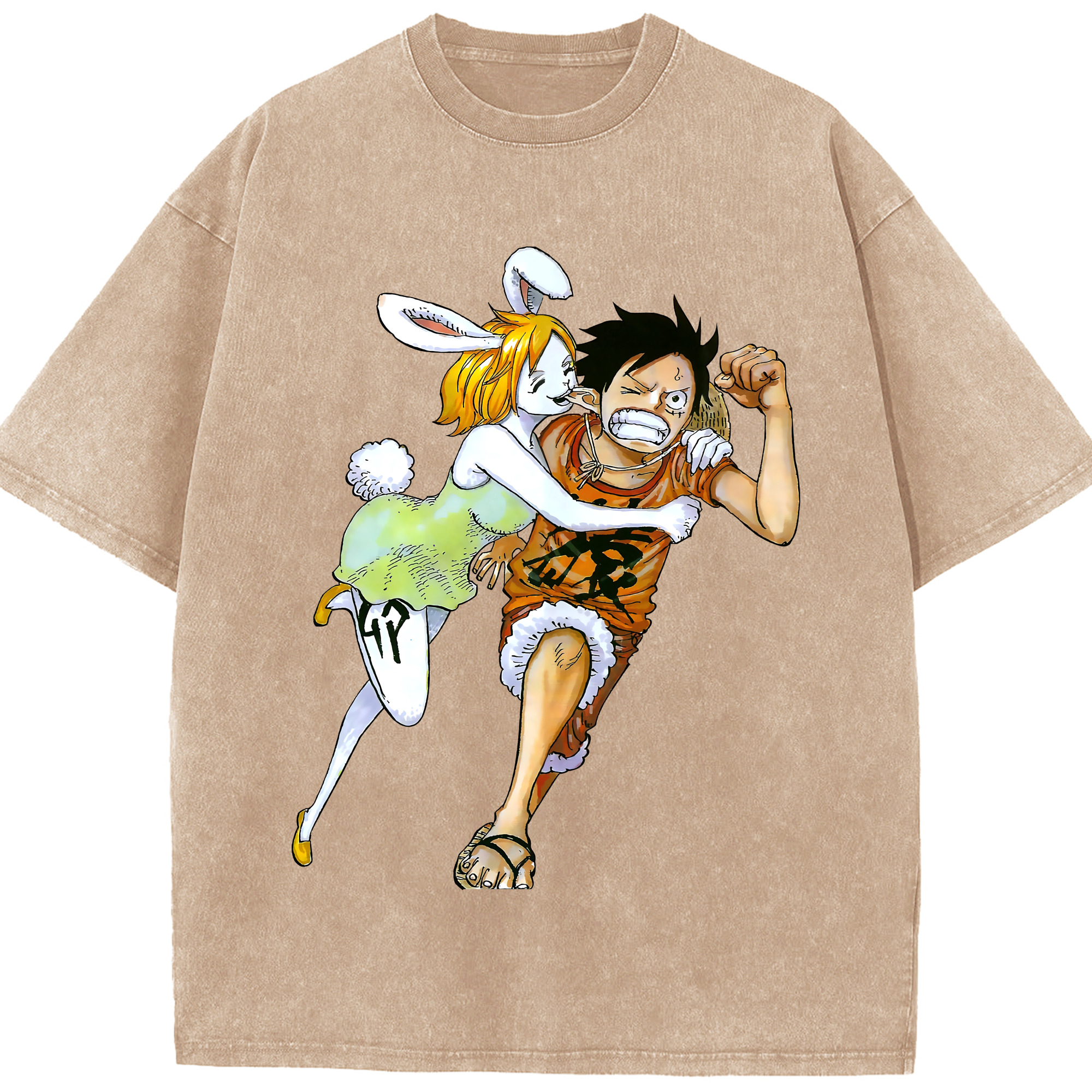 ワンピース モンキー・D・ルフィ ONE PIECE Monkey D. Luffy 綿100% ヴィンテージ風 半袖Tシャツ（フロントプリント）