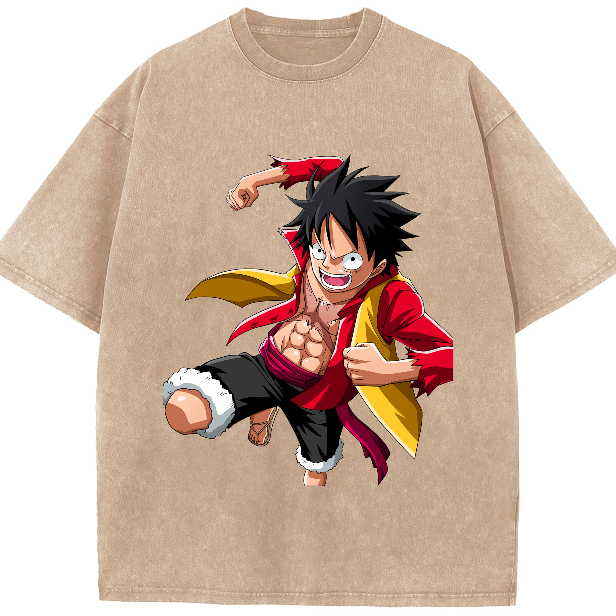 ワンピース モンキー・D・ルフィ ONE PIECE Monkey D. Luffy 綿100% ヴィンテージ風 半袖Tシャツ（フロントプリント）