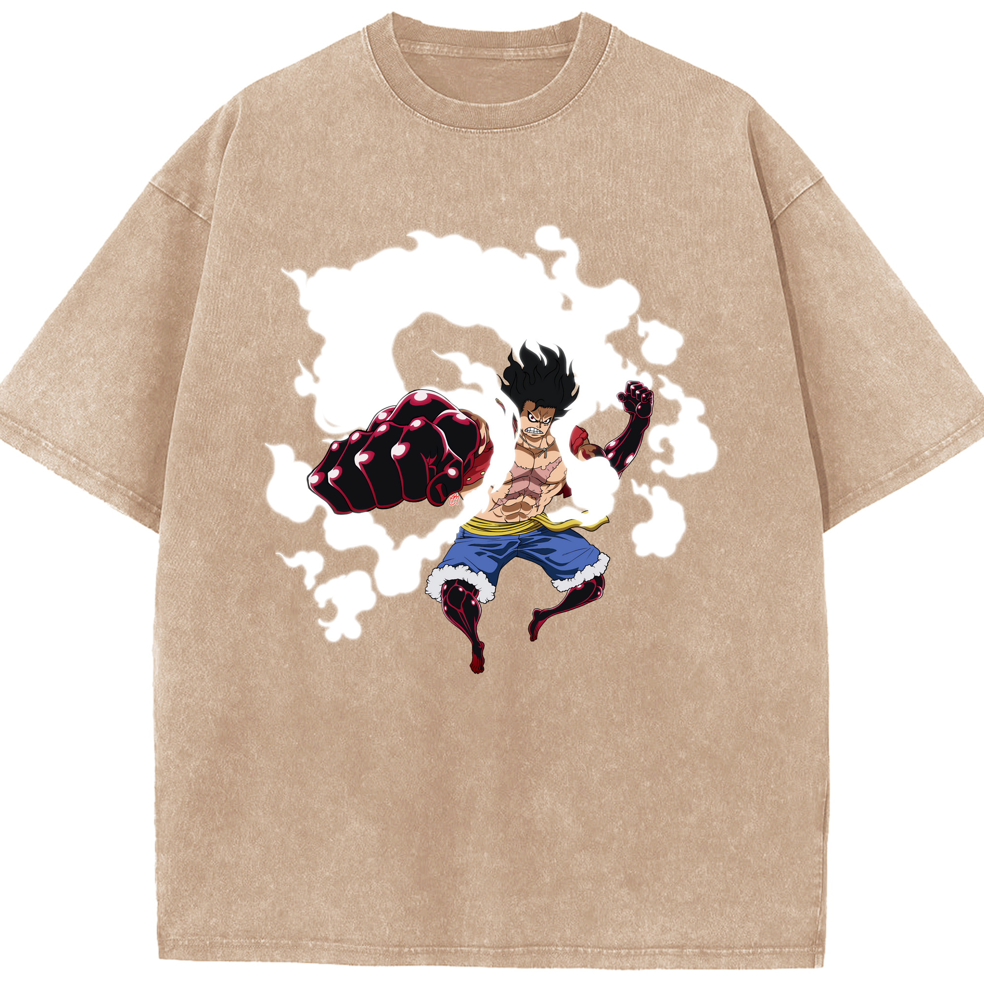 ワンピース モンキー・D・ルフィ ONE PIECE Monkey D. Luffy 綿100% ヴィンテージ風 半袖Tシャツ（フロントプリント）