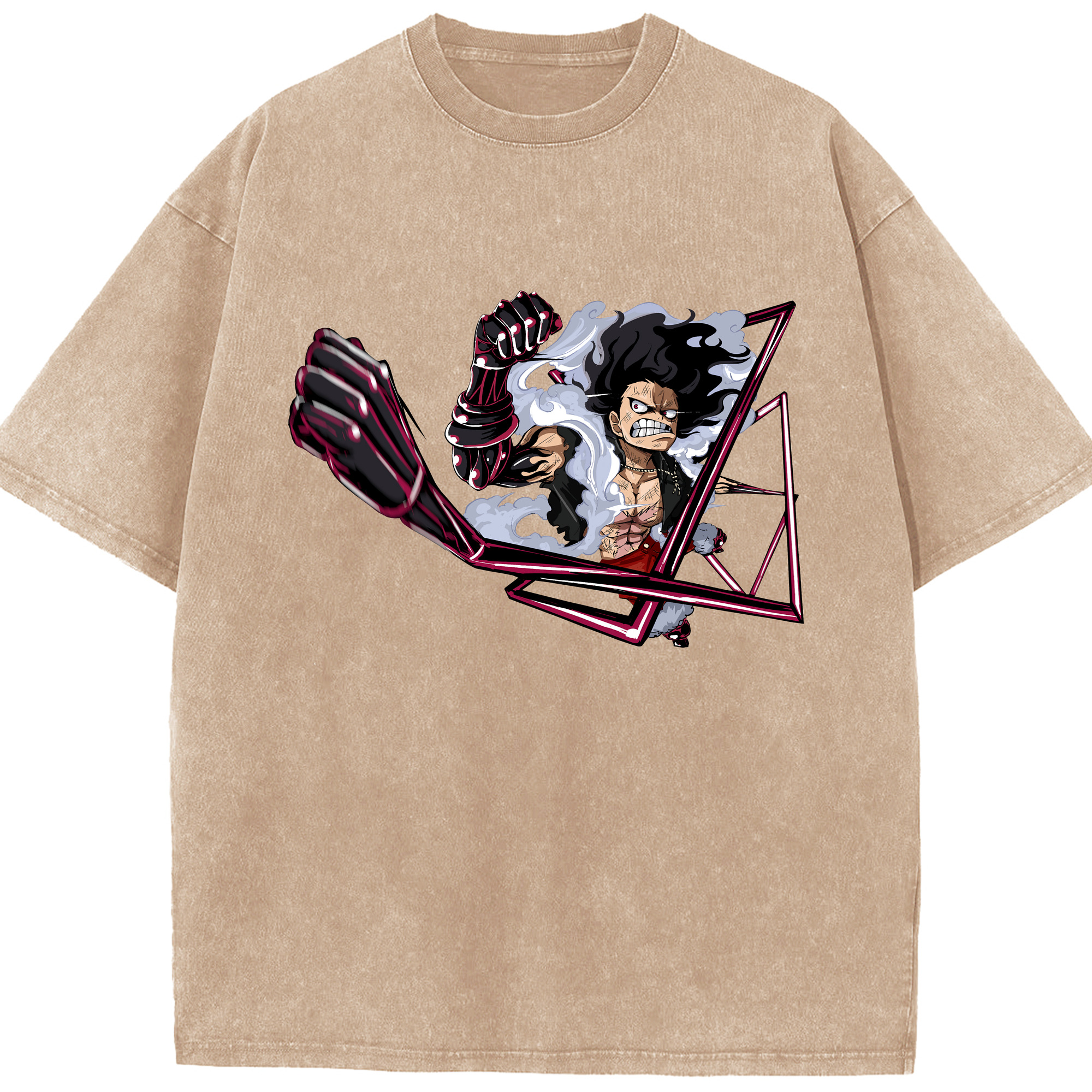 ワンピース モンキー・D・ルフィ ONE PIECE Monkey D. Luffy 綿100% ヴィンテージ風 半袖Tシャツ（フロントプリント）