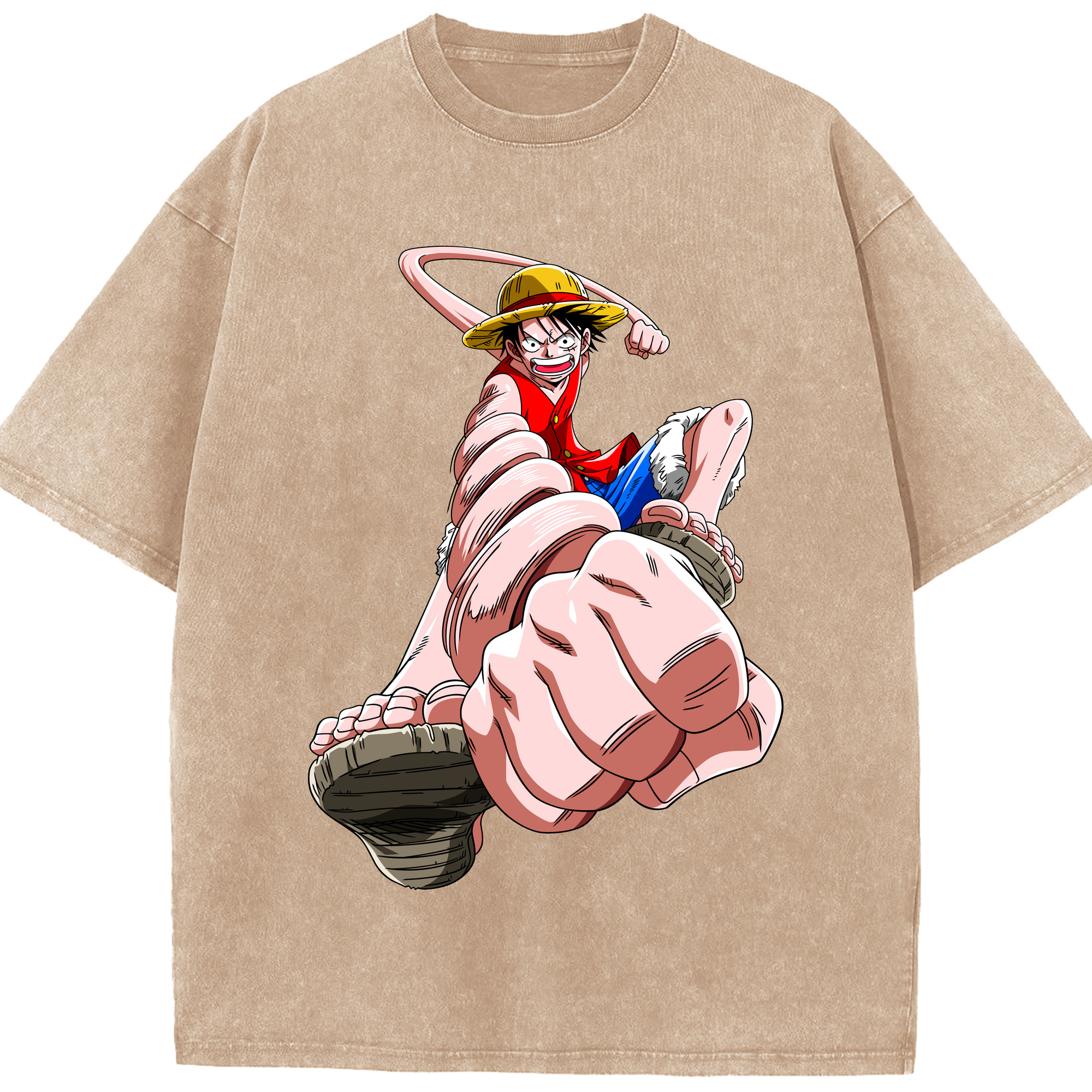 ワンピース モンキー・D・ルフィ ONE PIECE Monkey D. Luffy 綿100% ヴィンテージ風 半袖Tシャツ（フロントプリント）