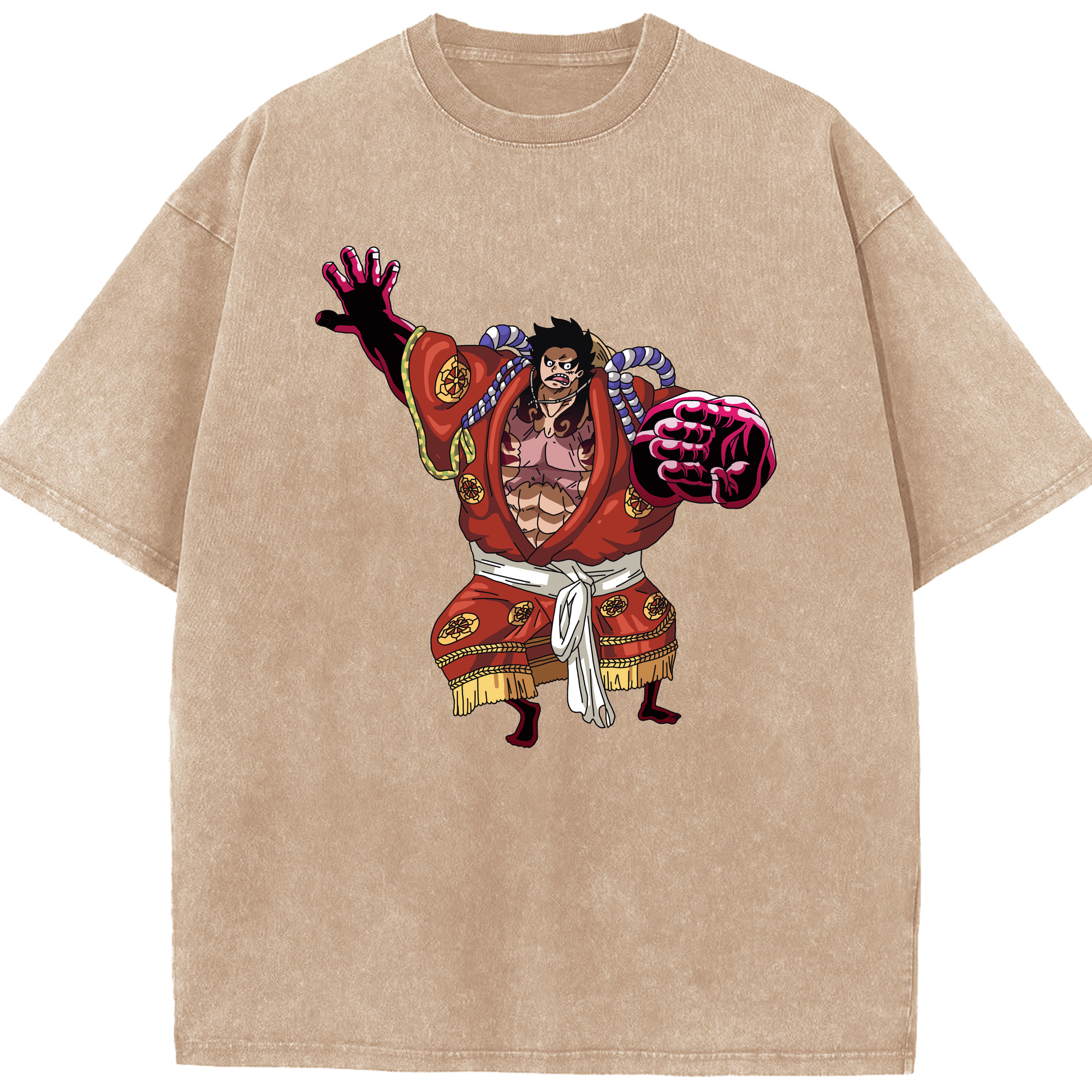 ワンピース モンキー・D・ルフィ ONE PIECE Monkey D. Luffy 綿100% ヴィンテージ風 半袖Tシャツ（フロントプリント）