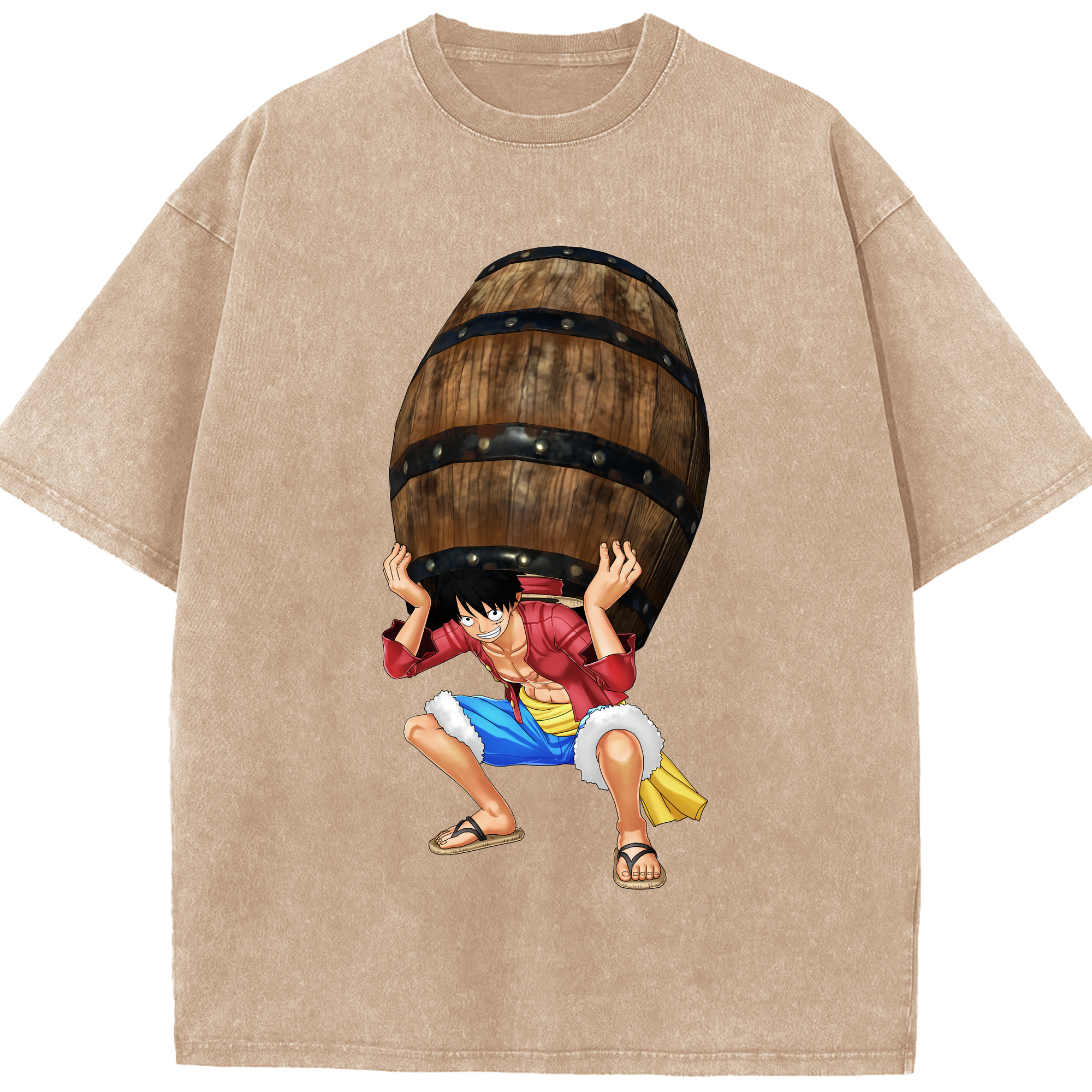 ワンピース モンキー・D・ルフィ ONE PIECE Monkey D. Luffy 綿100% ヴィンテージ風 半袖Tシャツ（フロントプリント）