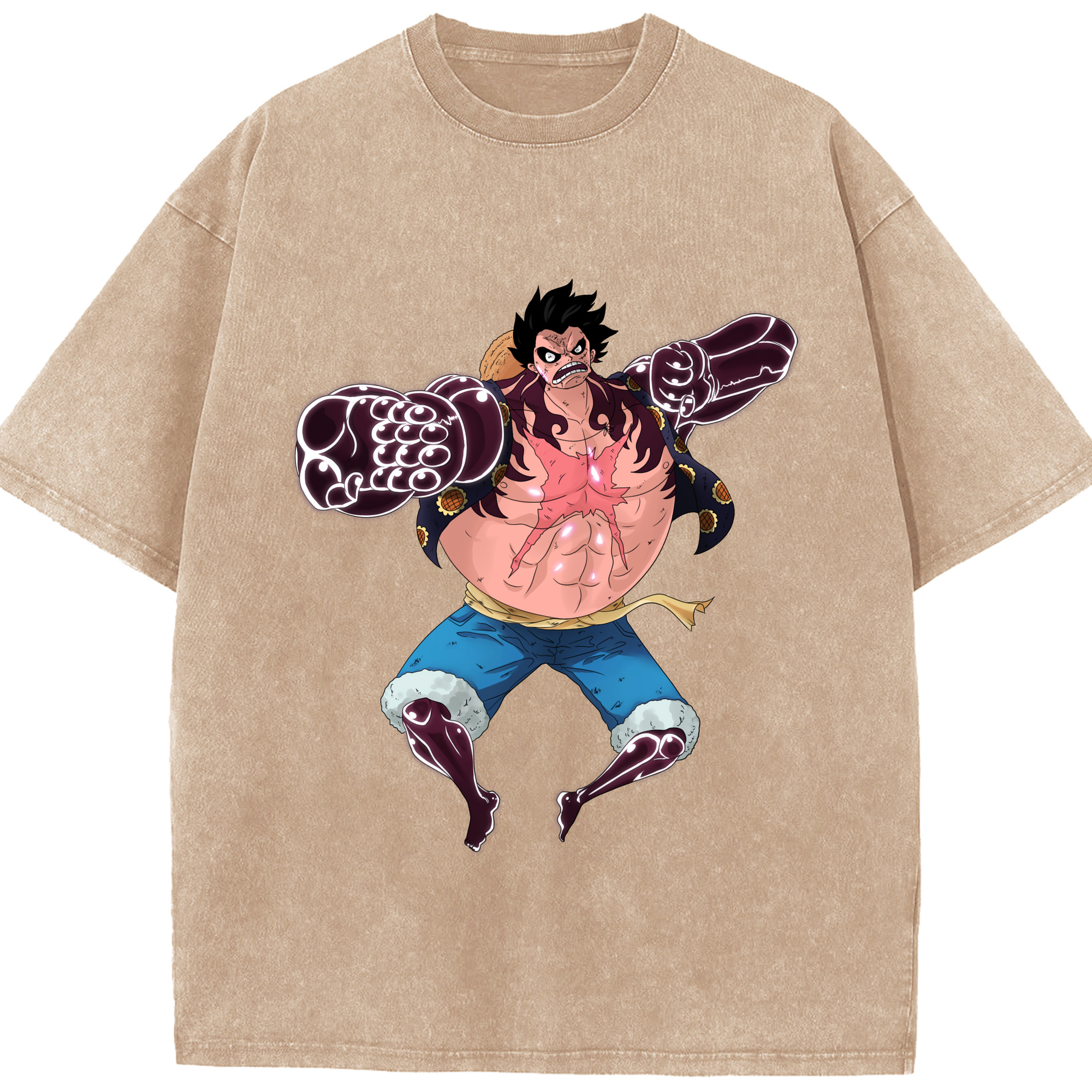 ワンピース モンキー・D・ルフィ ONE PIECE Monkey D. Luffy 綿100% ヴィンテージ風 半袖Tシャツ（フロントプリント）