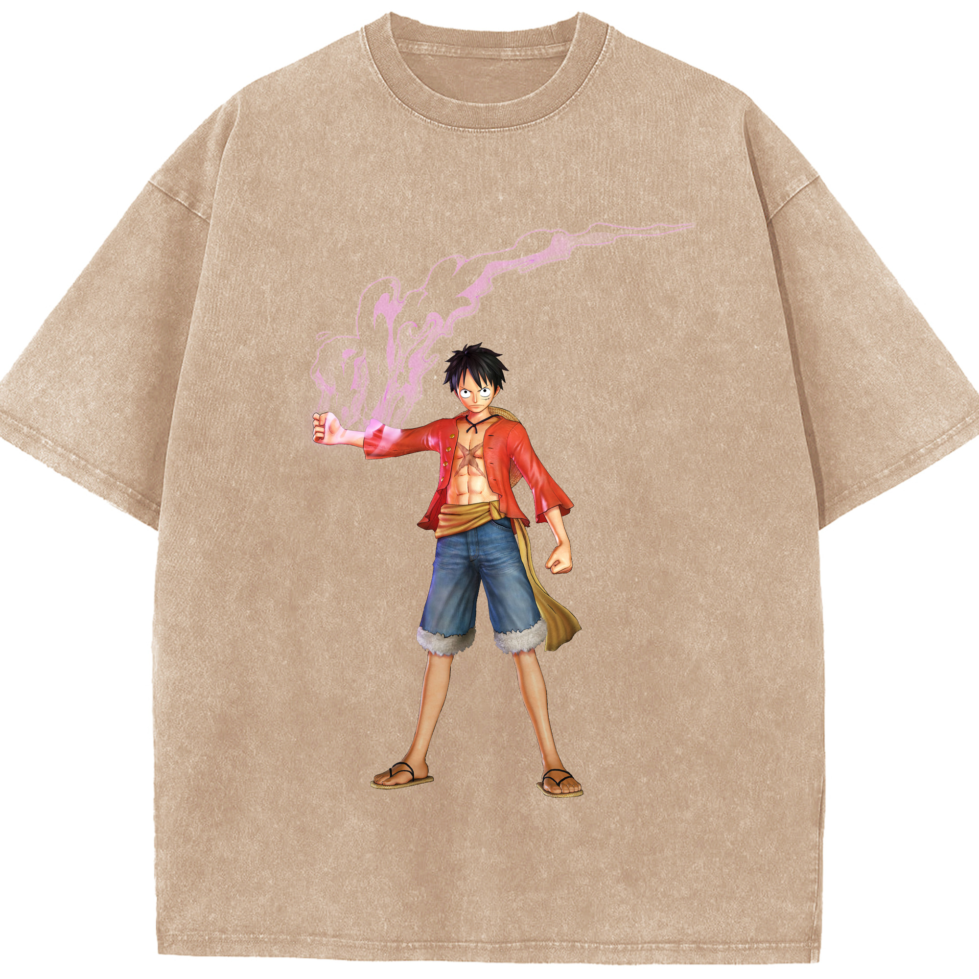 ワンピース モンキー・D・ルフィ ONE PIECE Monkey D. Luffy 綿100% ヴィンテージ風 半袖Tシャツ（フロントプリント）