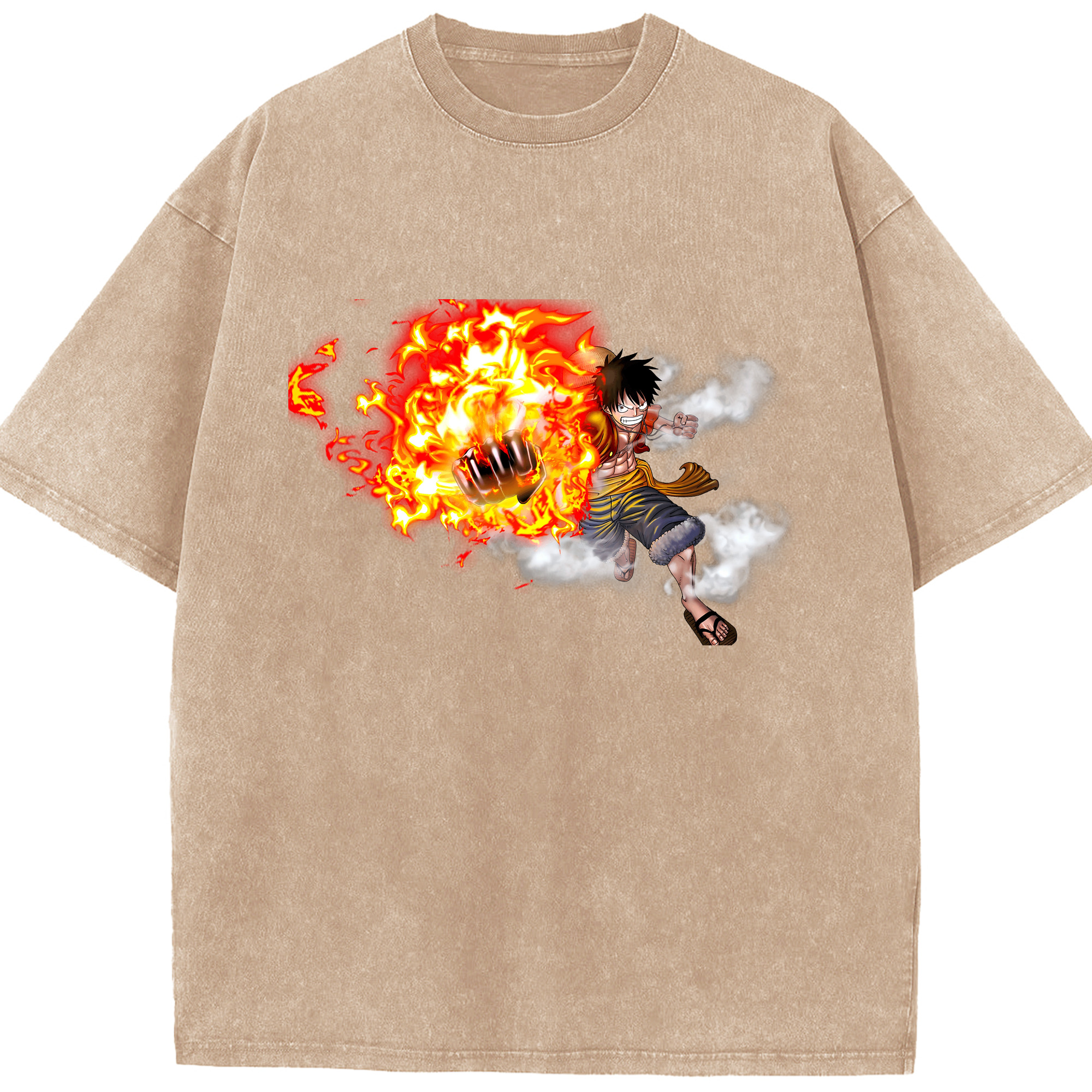 ワンピース モンキー・D・ルフィ ONE PIECE Monkey D. Luffy 綿100% ヴィンテージ風 半袖Tシャツ（フロントプリント）