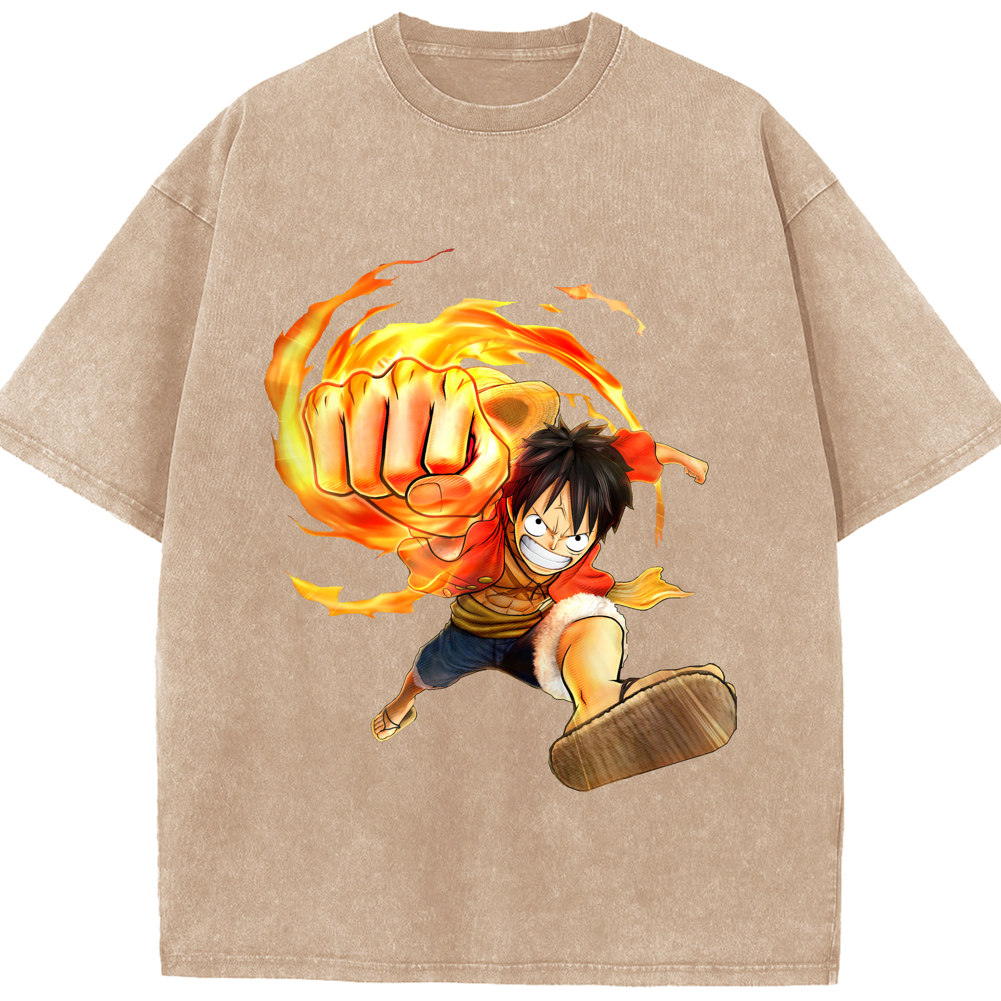 ワンピース モンキー・D・ルフィ ONE PIECE Monkey D. Luffy 綿100% ヴィンテージ風 半袖Tシャツ（フロントプリント）