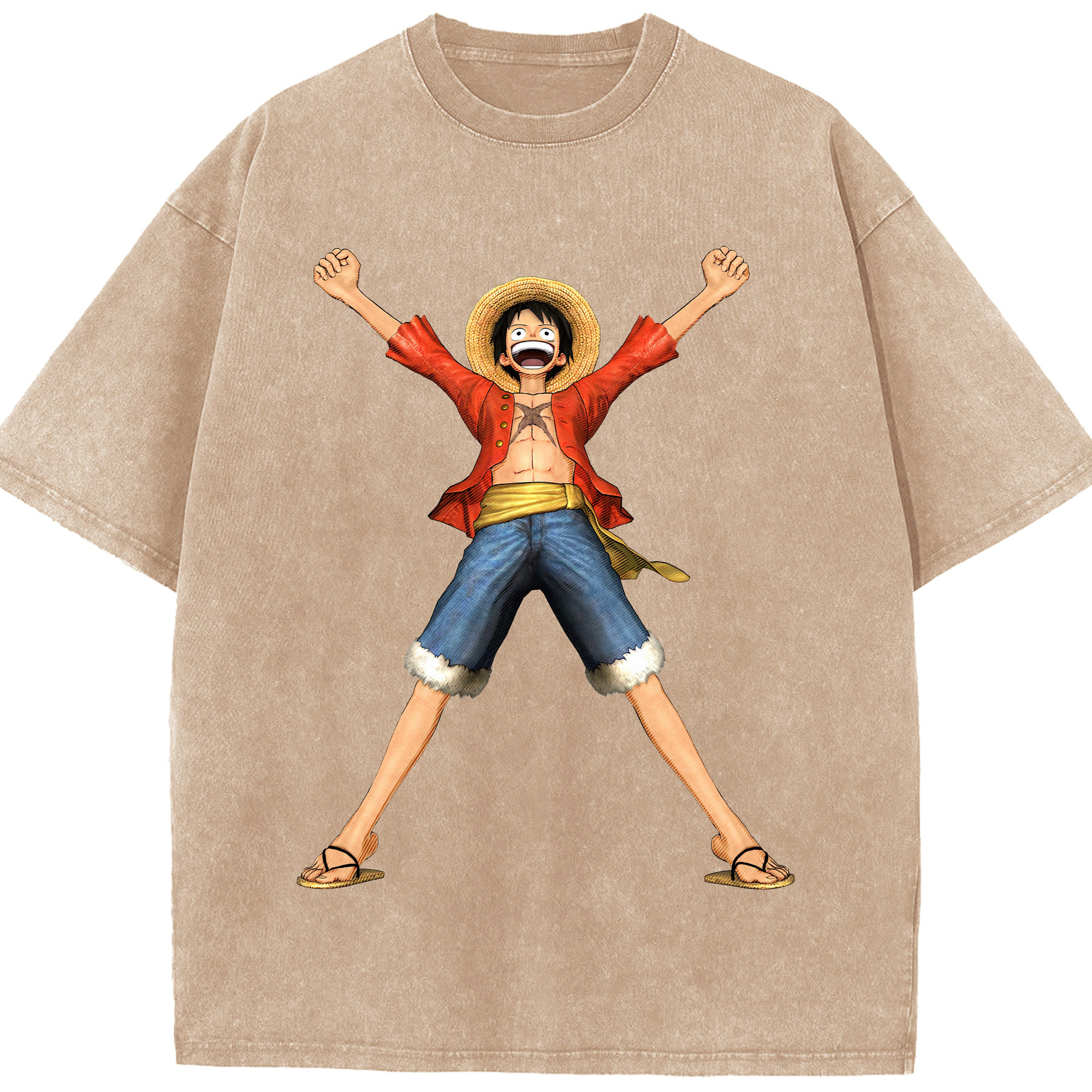 ワンピース モンキー・D・ルフィ ONE PIECE Monkey D. Luffy 綿100% ヴィンテージ風 半袖Tシャツ（フロントプリント）